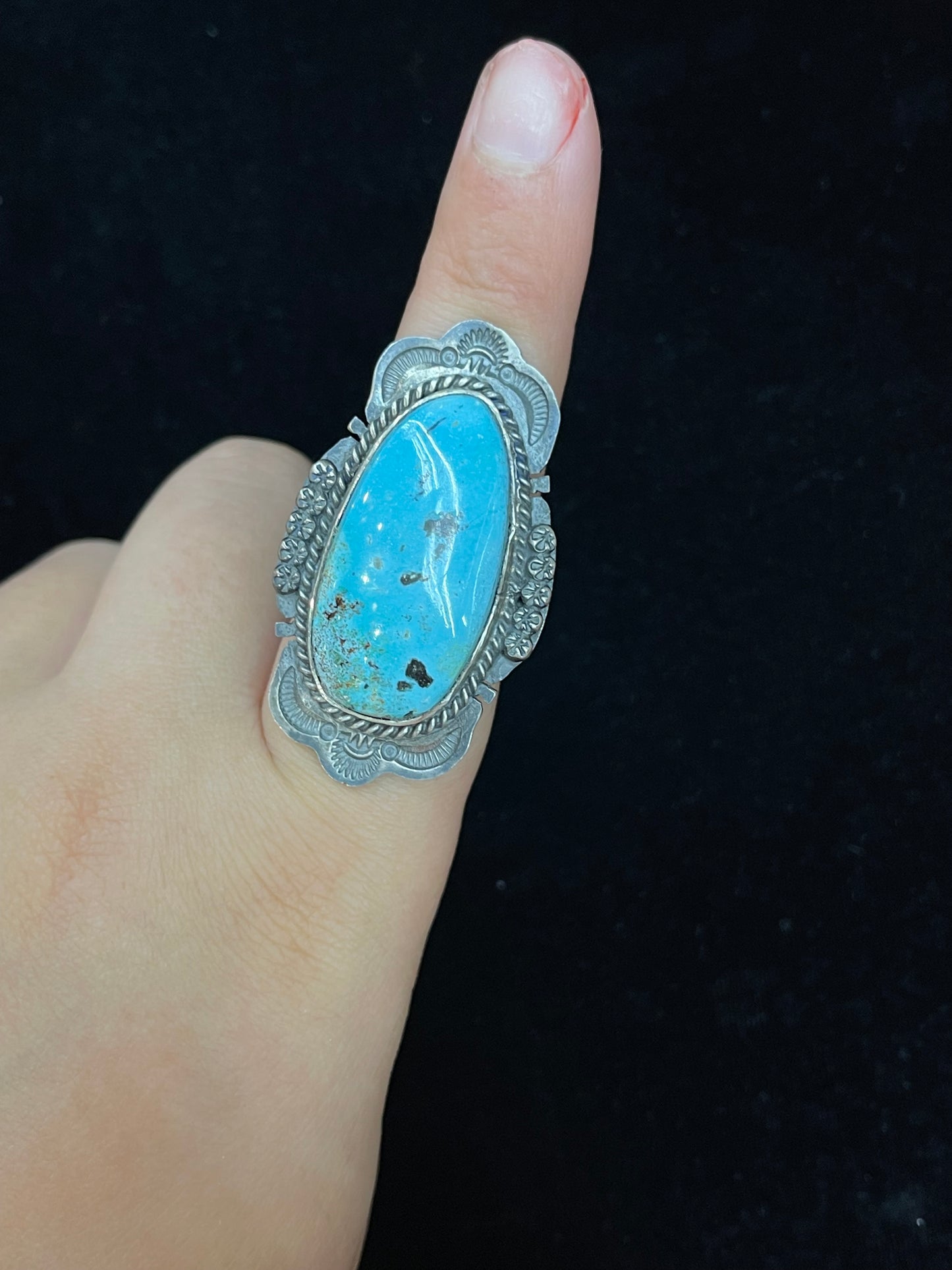 9.0 Big Kingman Turquoise Ring by John Nelson, Navajo