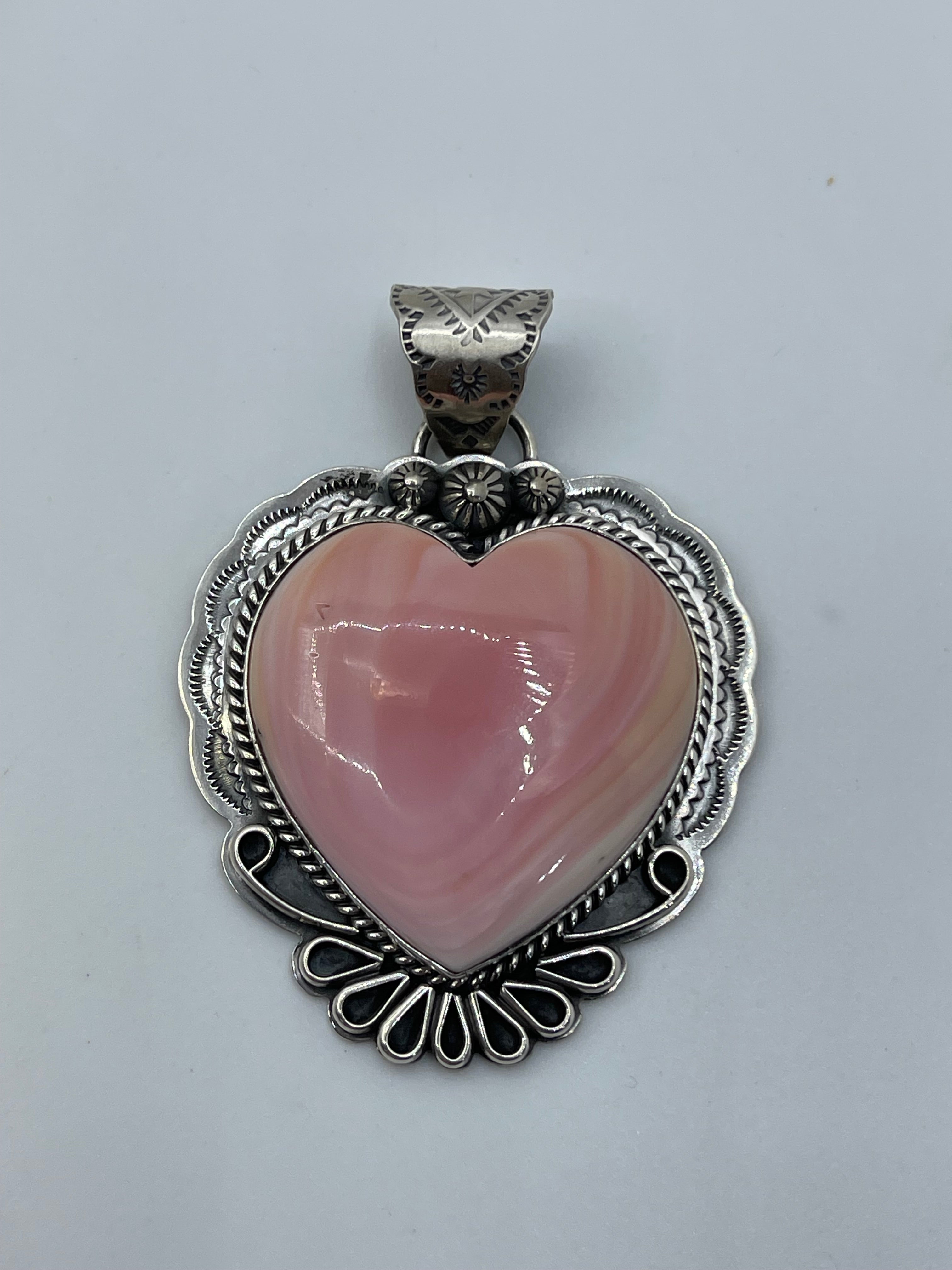 Pink Conch Shell Heart Pendant by Gilbert Platero, Navajo – Buckin ...