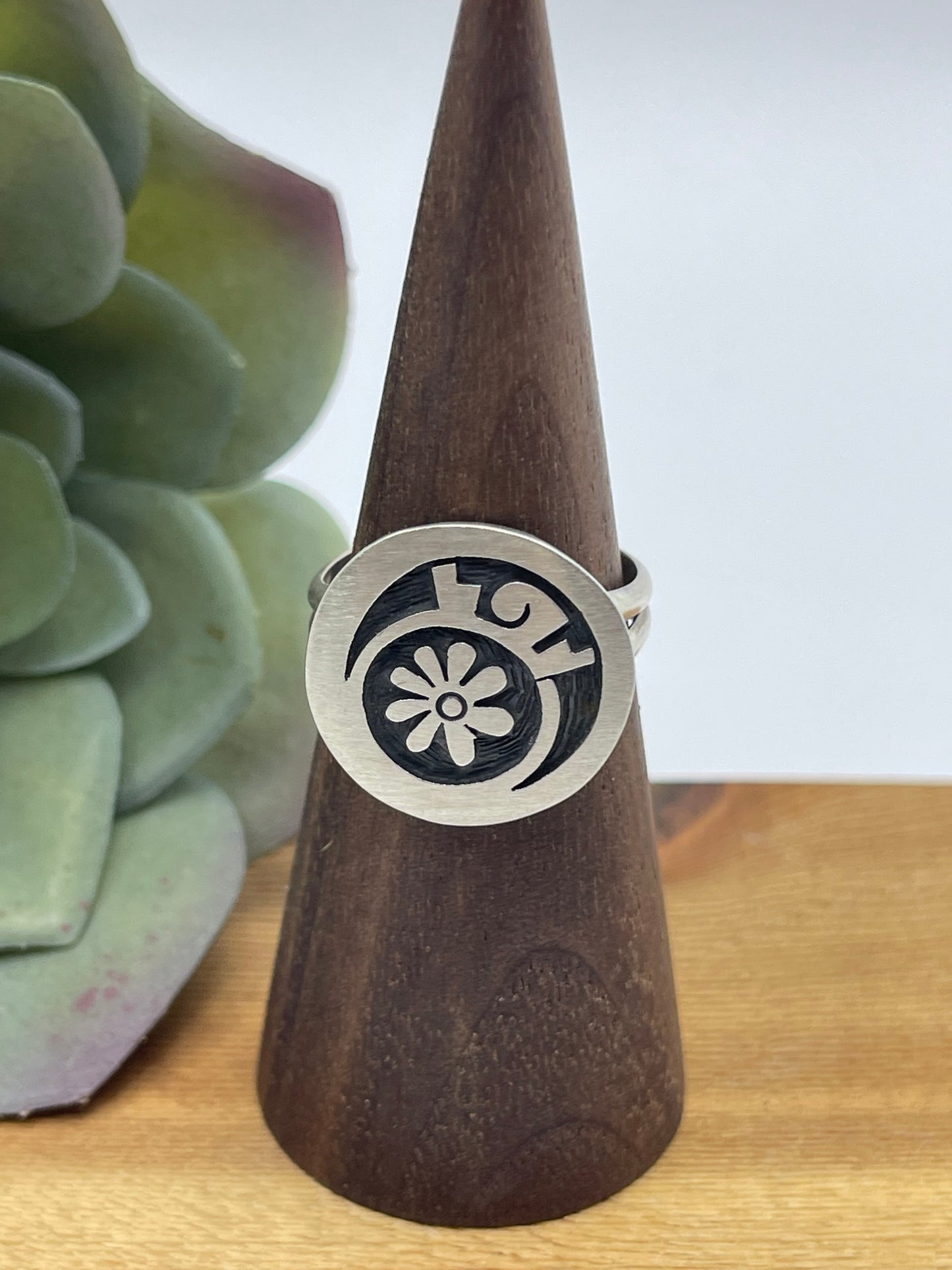 9.0 Silver Flower Ring by Trinidad Lucas, Hopi