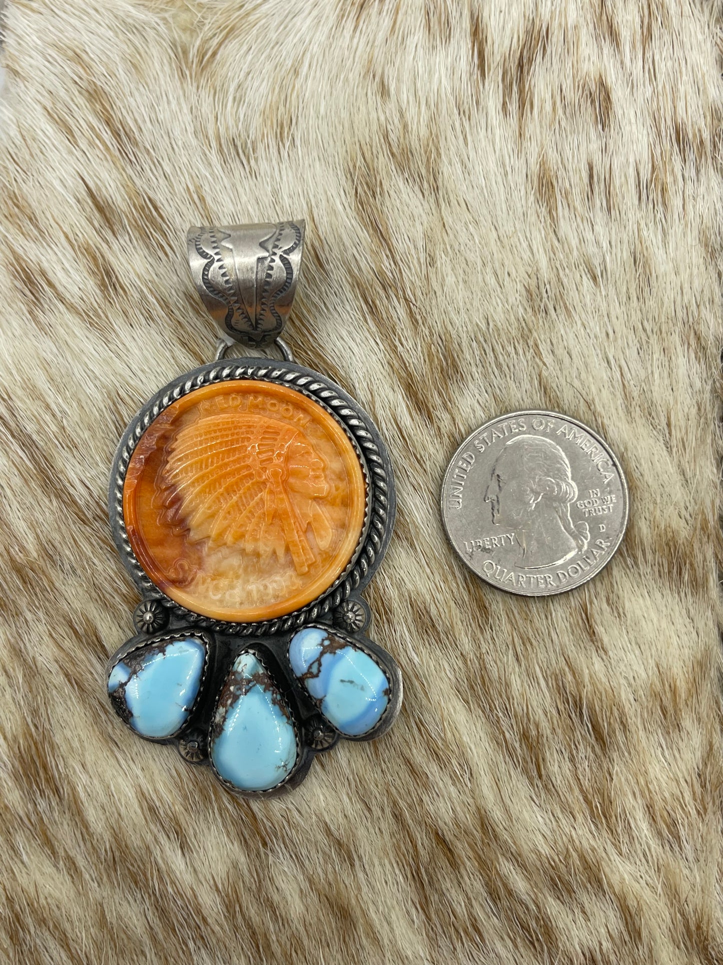 Spiny Orange & Golden Hills Turquoise Pendant