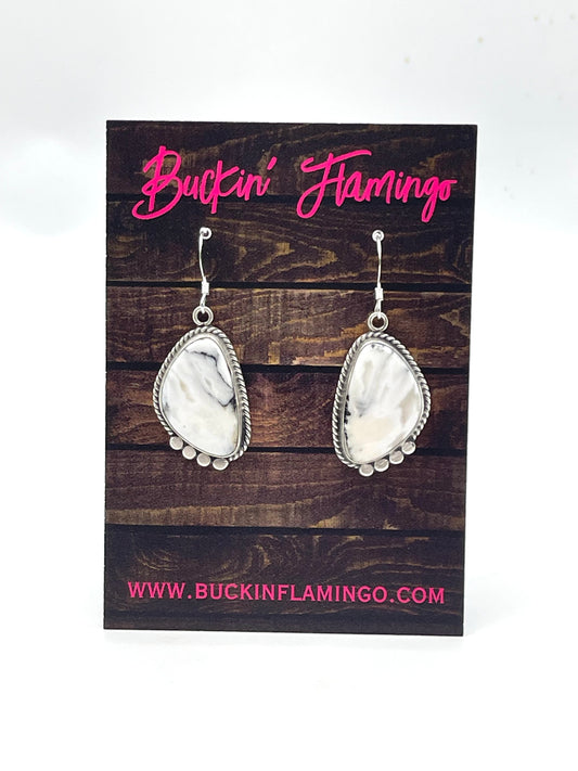 White Buffalo Dangle Earrings by Sharon McCarthy, Navajo