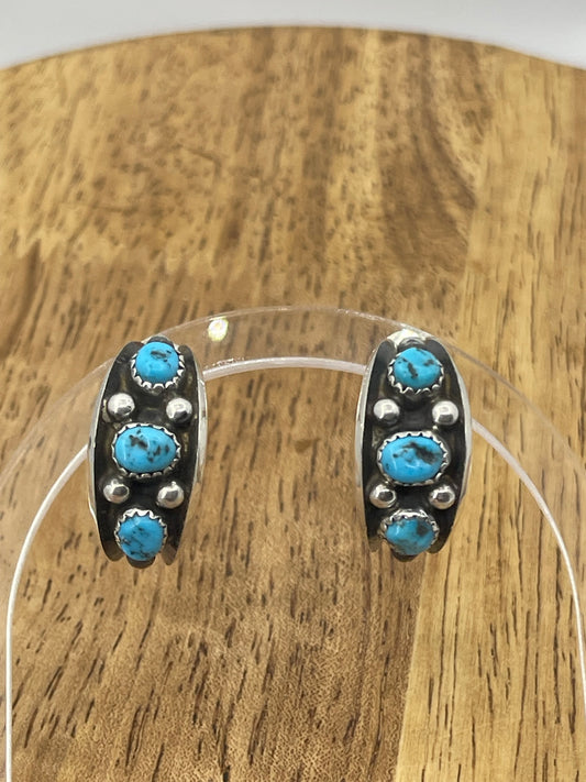 3 Stone Turquoise Hoop Earrings by Paul Largo, Navjo