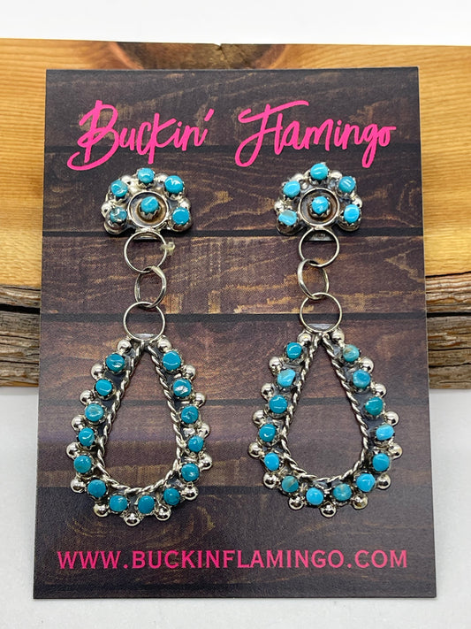 Turquoise Teardrop Post Dangle Earrings by Joanne Cheama, Zuni