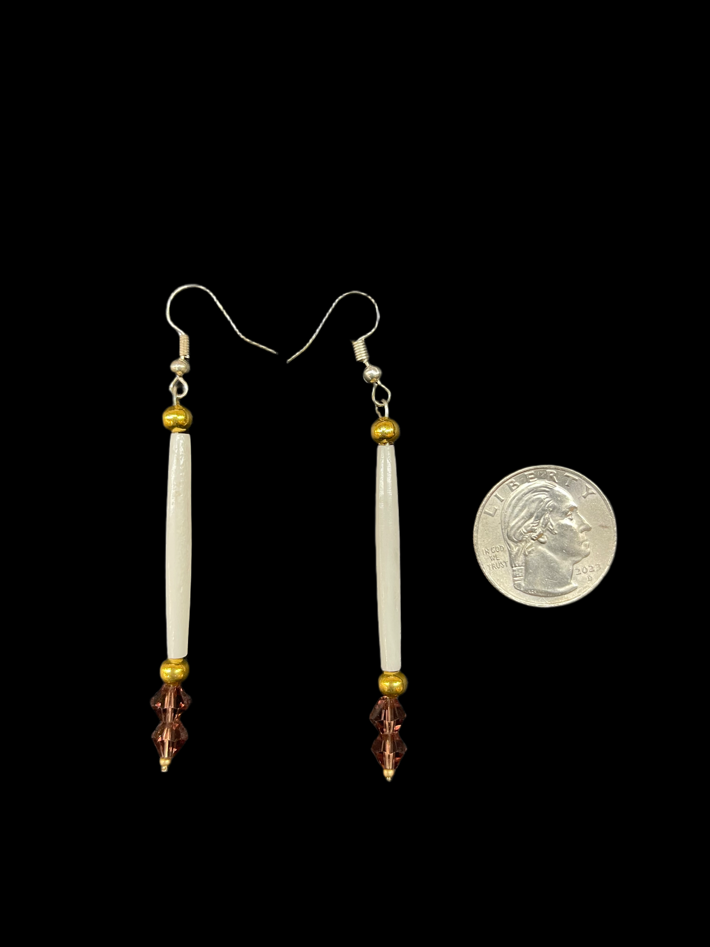 Bone with 2 Light Pink Beads on Hook Earrings