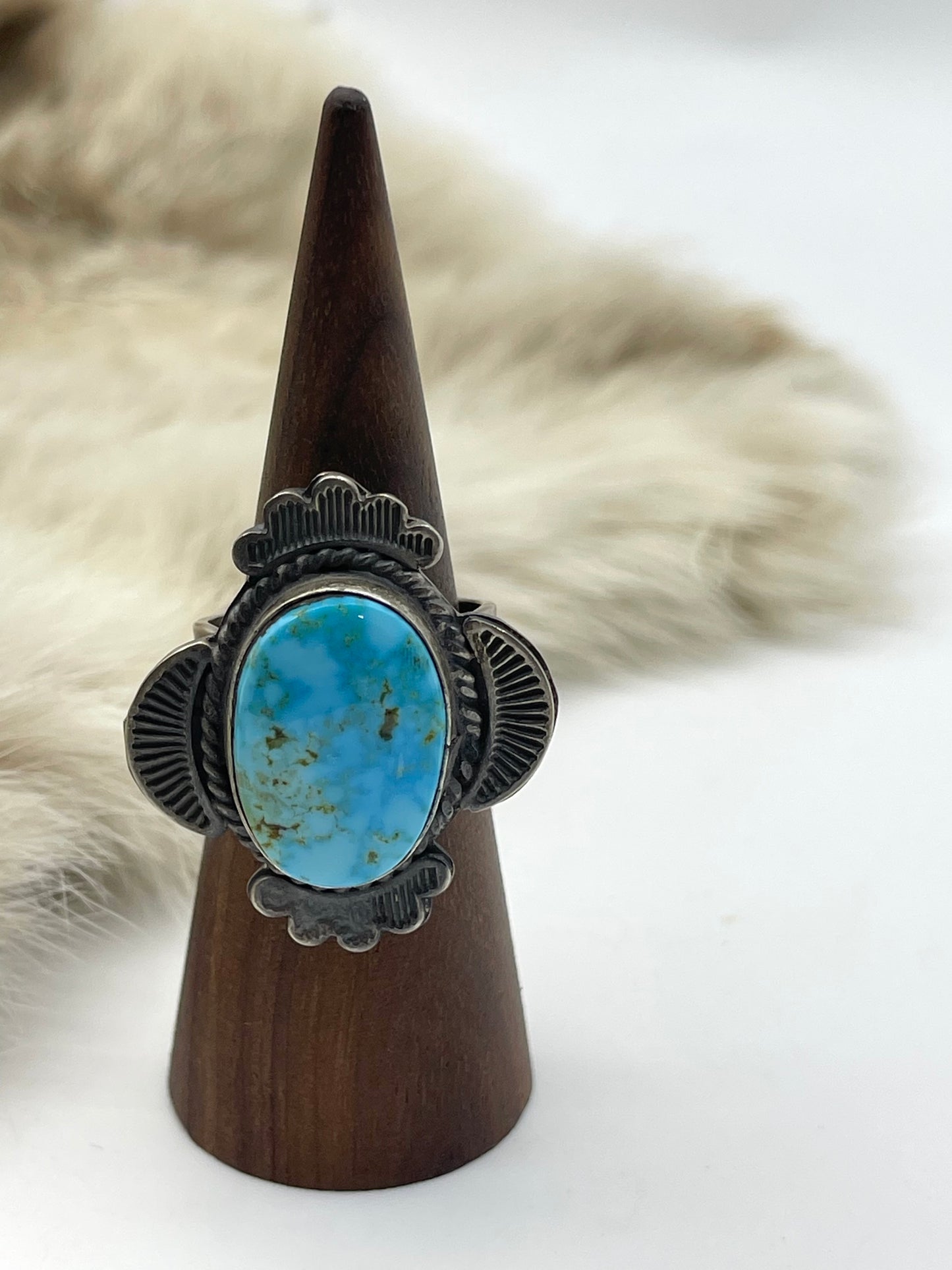 10.0 Oval Sonoran Gold Turquoise Ring By Gilbert Nez, Navajo