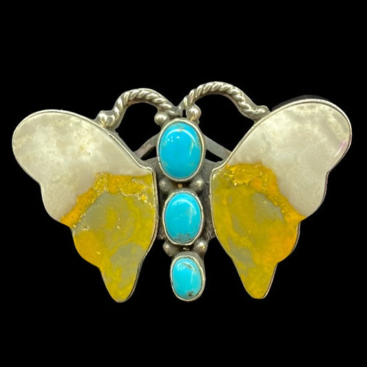 Bumblebee Jasper and Sleeping Beauty Turquoise Ring by E. Richards, Navajo