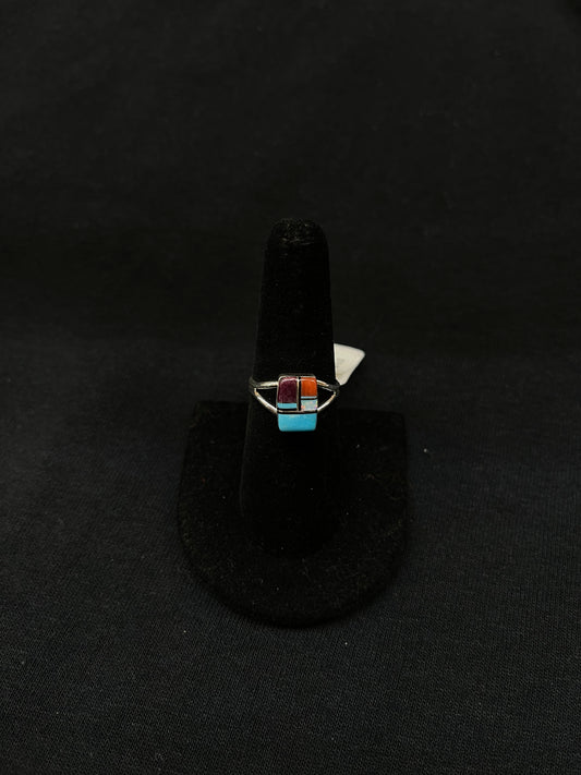 7.5 Inlay Multi Stone Square Ring by Bob and Mary Lincoln, Navajo