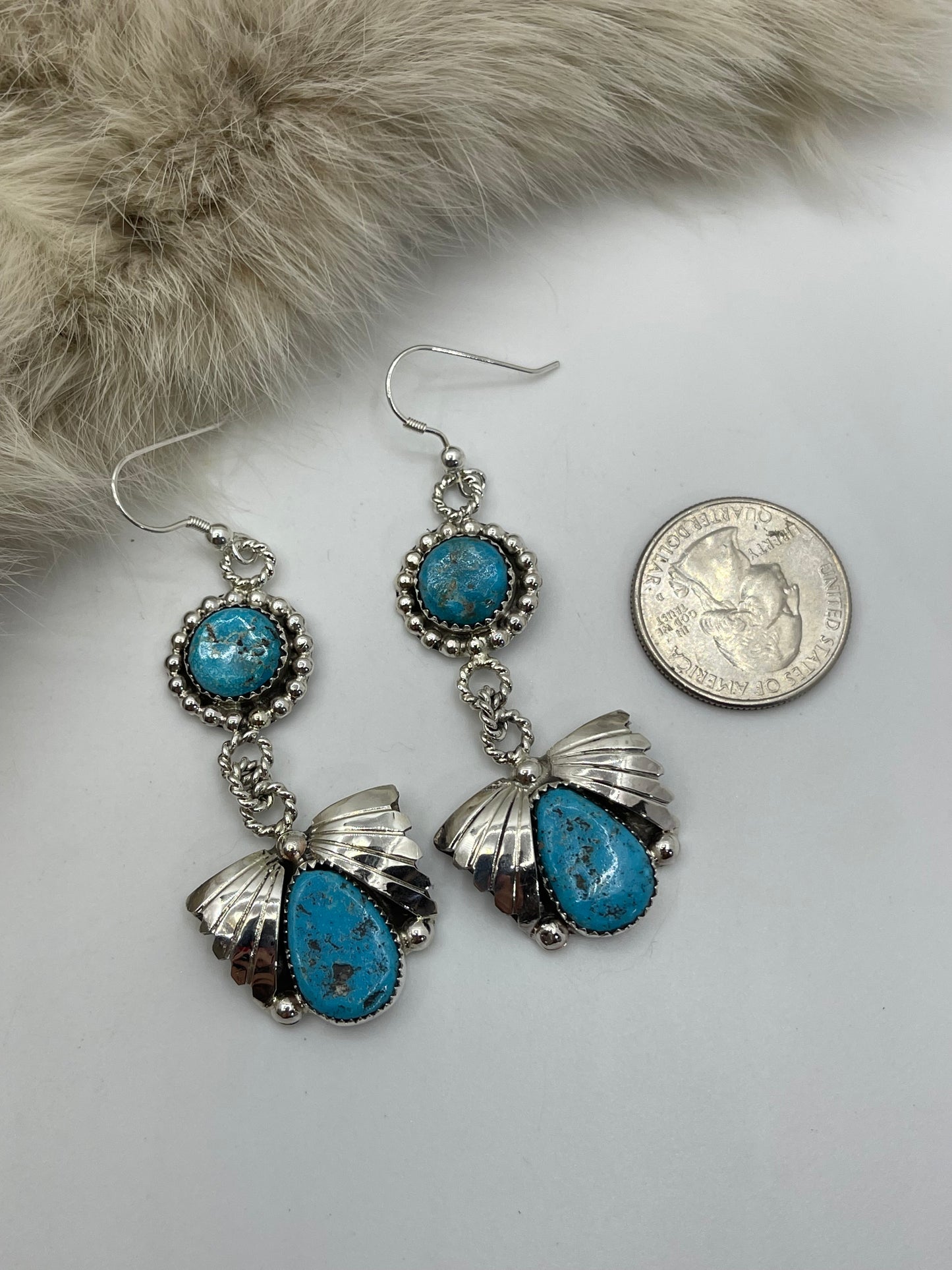 2 Stone Dangle Earrings By Lyolita Tsattie, Zuni