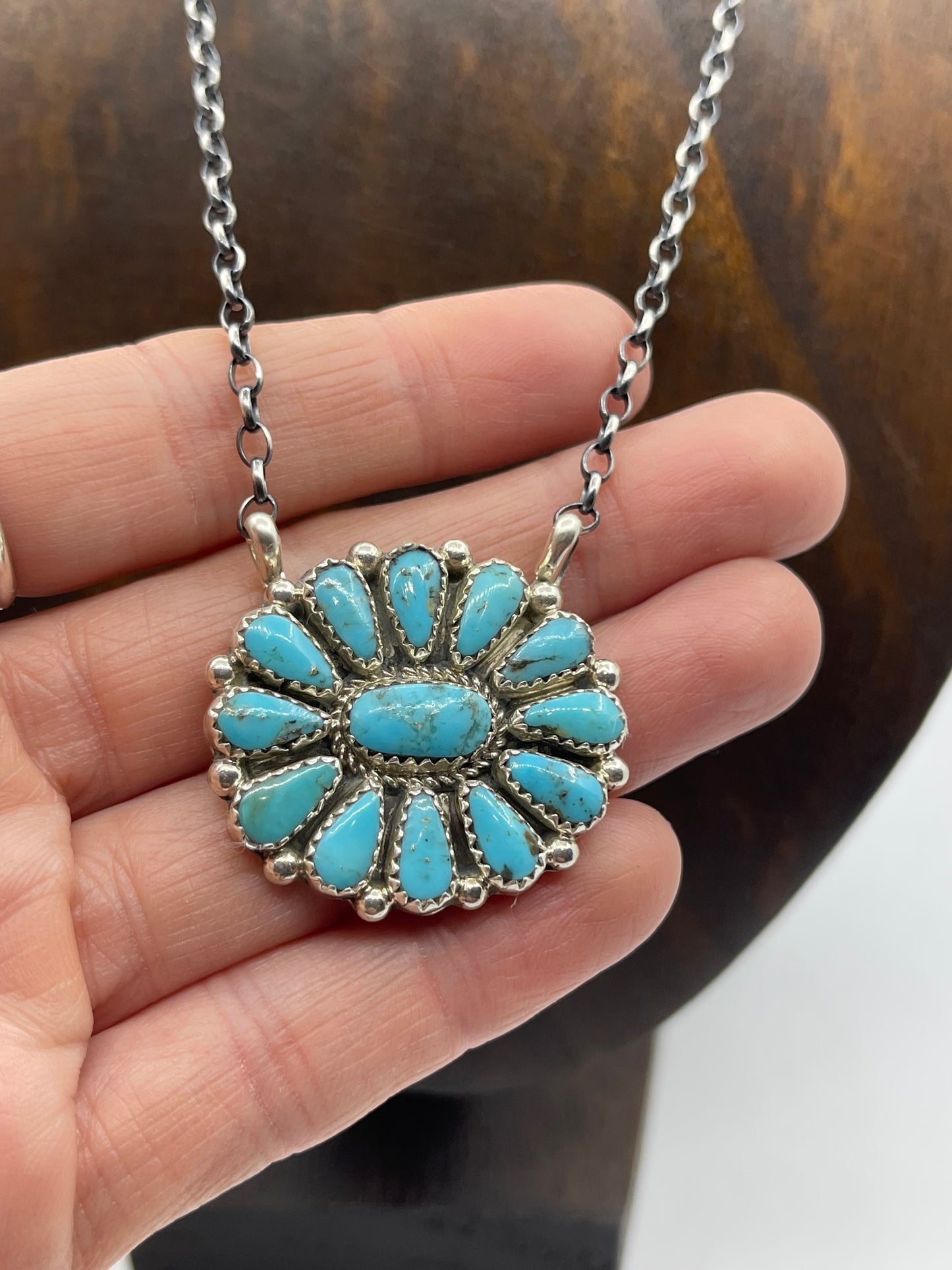 18" Turquoise Cluster Necklace by Alicia Wilson, Navajo