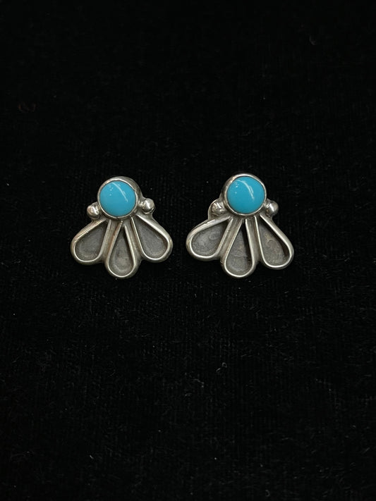 Turquoise with Silver "fan" Post Earrings by Geraldine James, Navajo