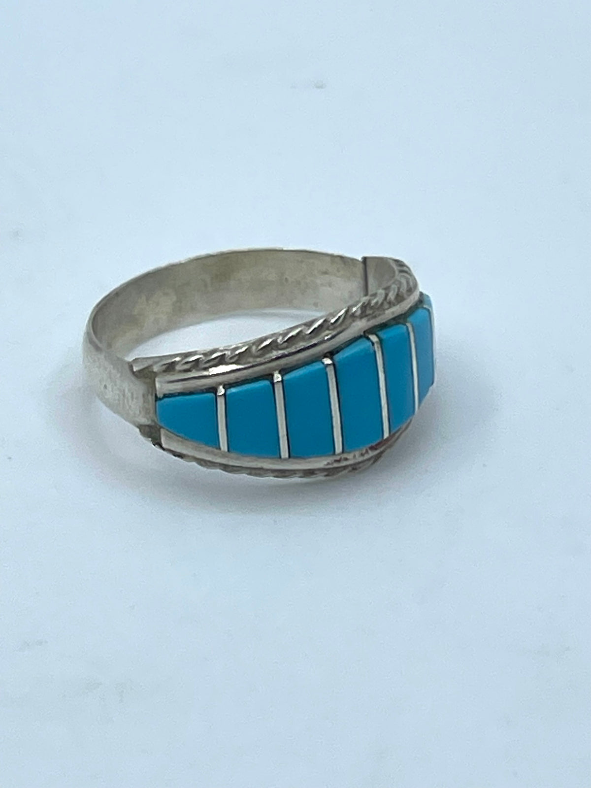 8.5 Inlay Turquoise Band Ring by Millie Peynetsa, Zuni