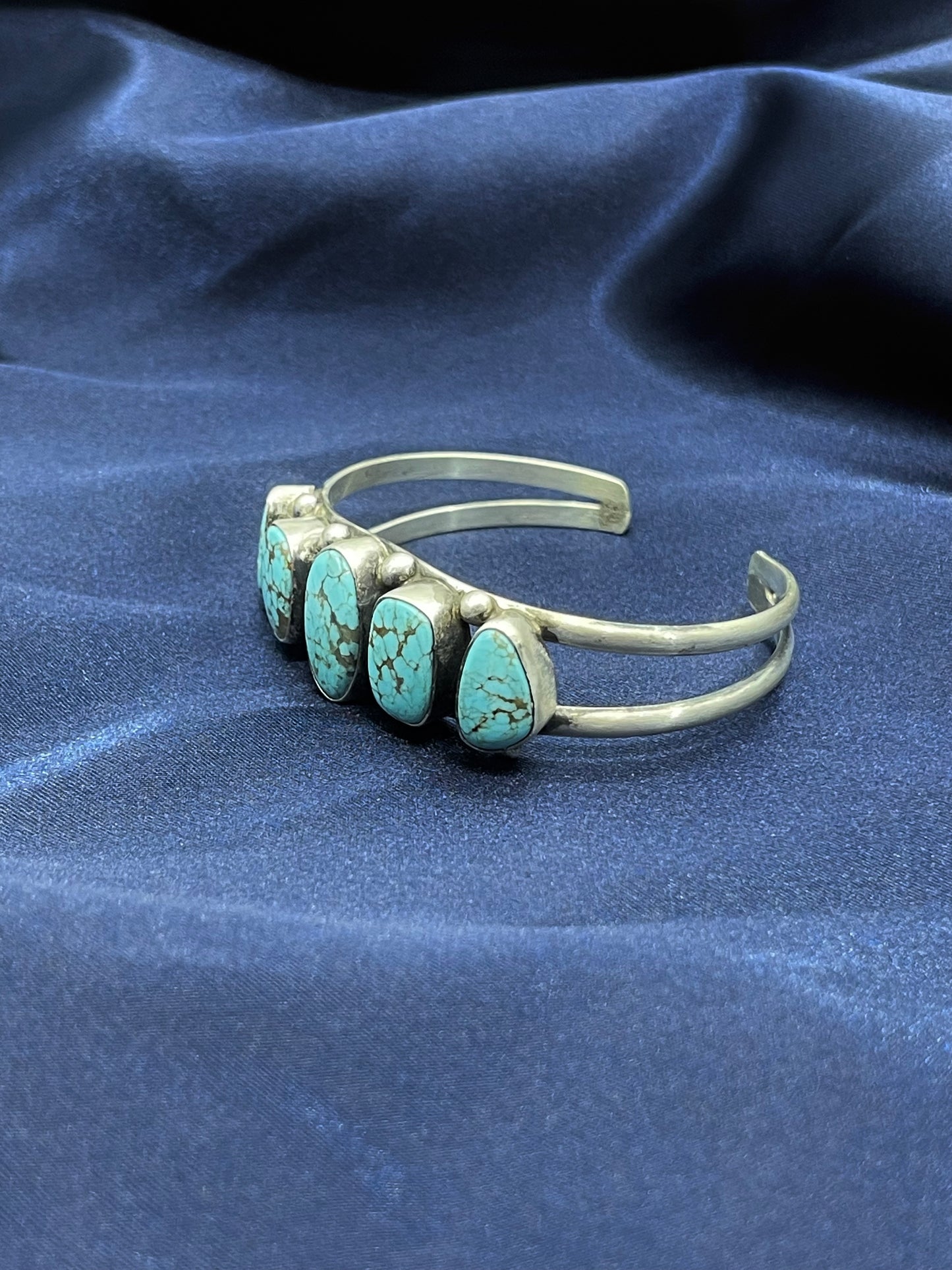 6"-7.5" #8 Turquoise 5 Stone Cuff by Augustine Largo, Navajo