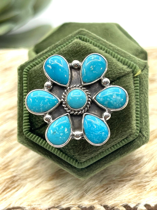 7.0 Turquoise Flower Cluster Ring