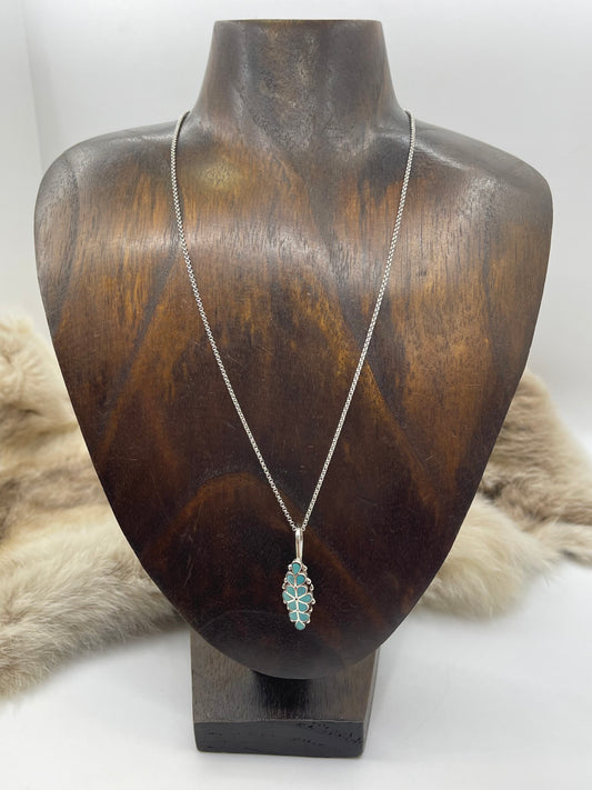 18" Inlay Turquoise Flower Pendant by Gina Dosedo, Zuni