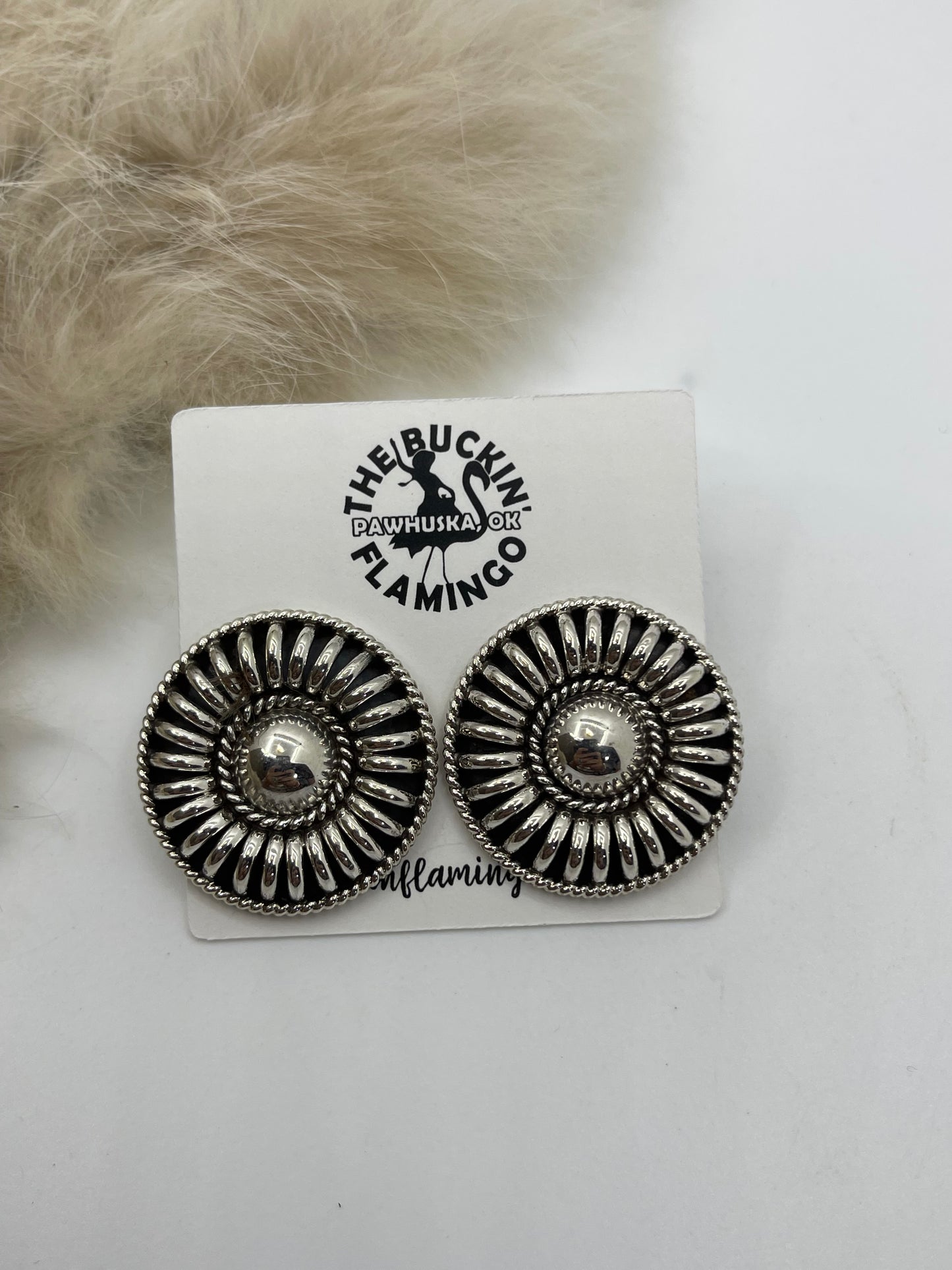 Circle “Water Bead” Post Earring by Thomas Charley, Navajo Post at top