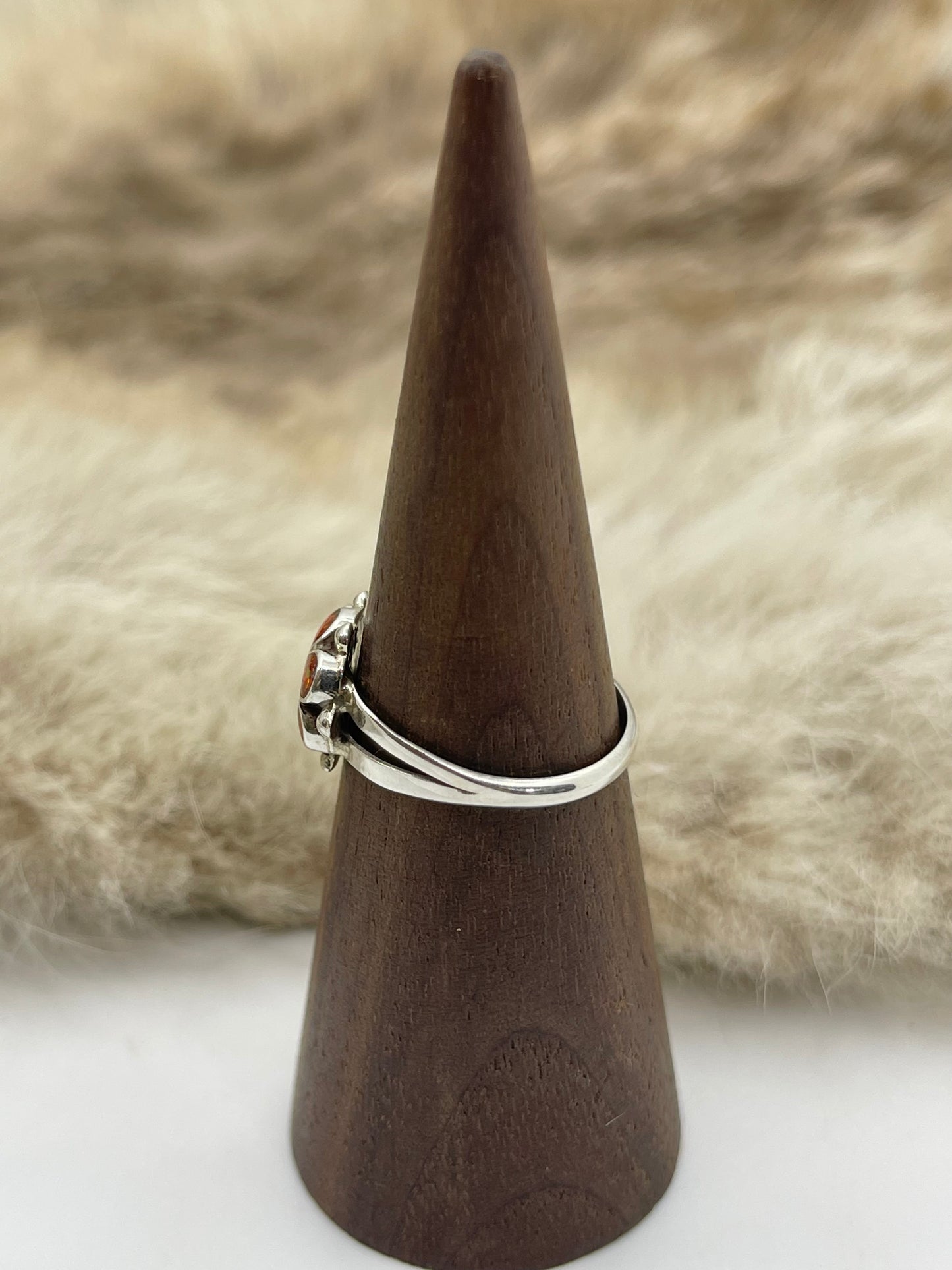 7.0 Dark Orange Opal Ring by Bernadette Hattie, Zuni