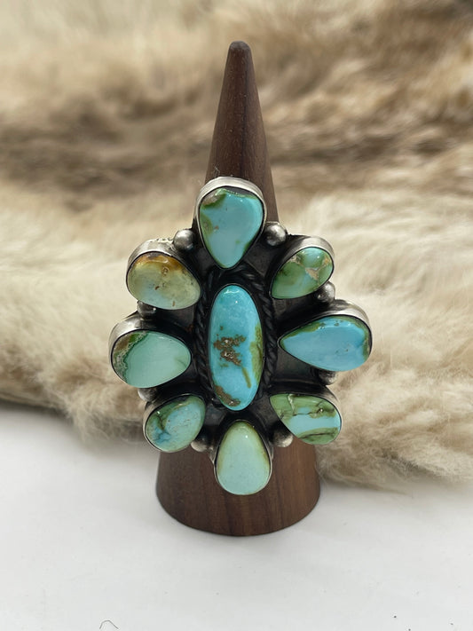 Adjustable Cluster Ring with Sonoran Gold Turquoise by Aldora Henry, Navajo