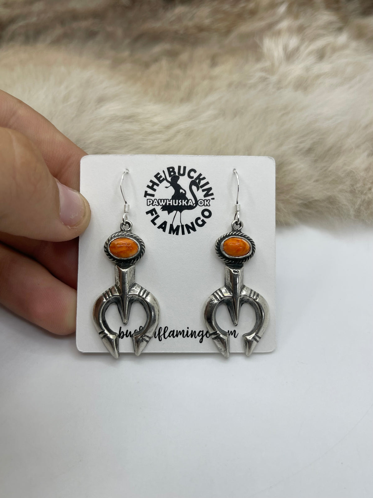 Orange Spiny Oyster Naja Dangle Earrings by Jerryson Henio, Navajo