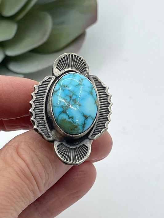 7.0 Sonoran Gold Turquoise Ring By Gilbert Nez, Navajo