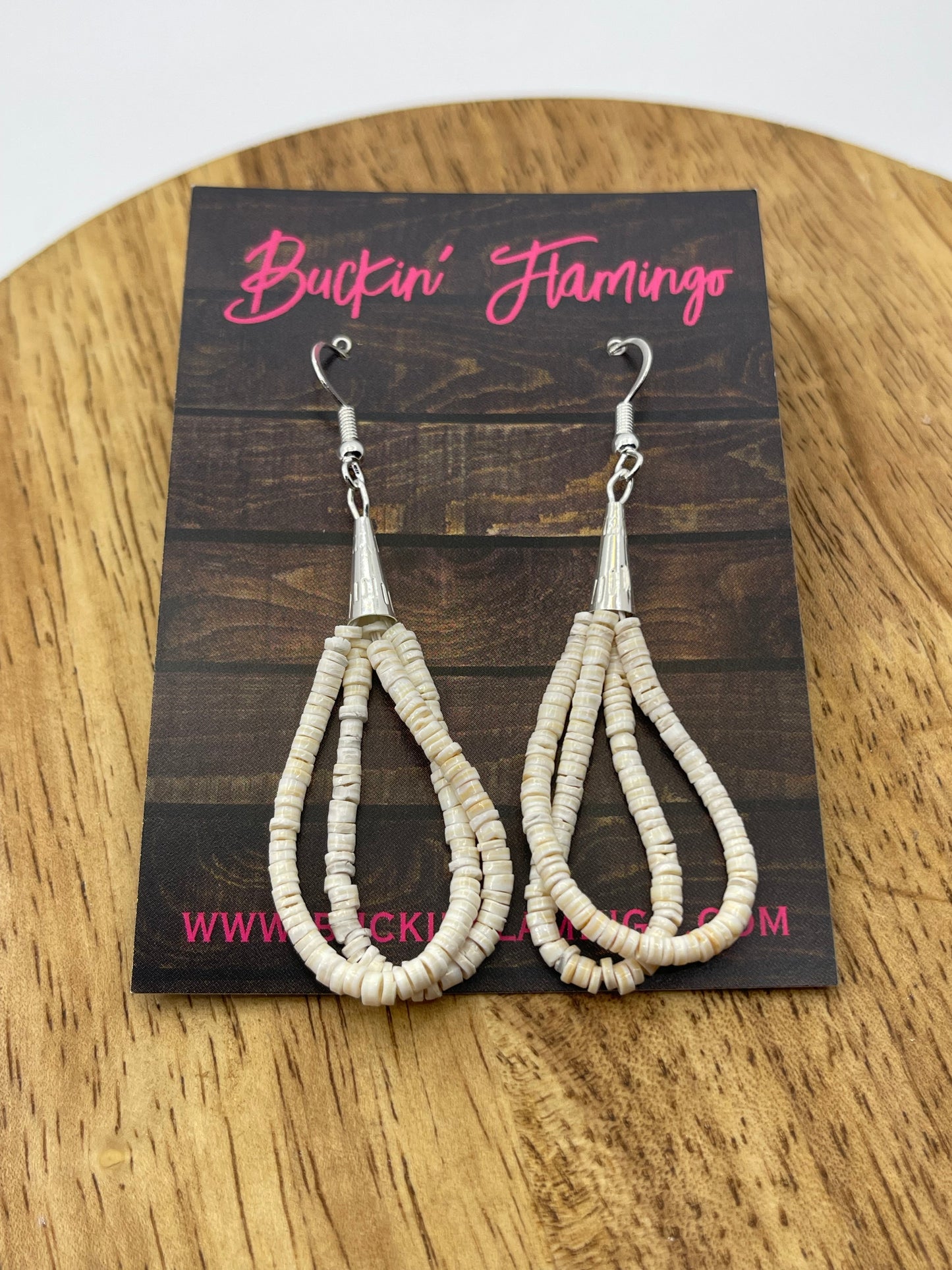 Double Strand Melon Shell Dangle Earrings by Ramona Calabaza, Santo Domingo