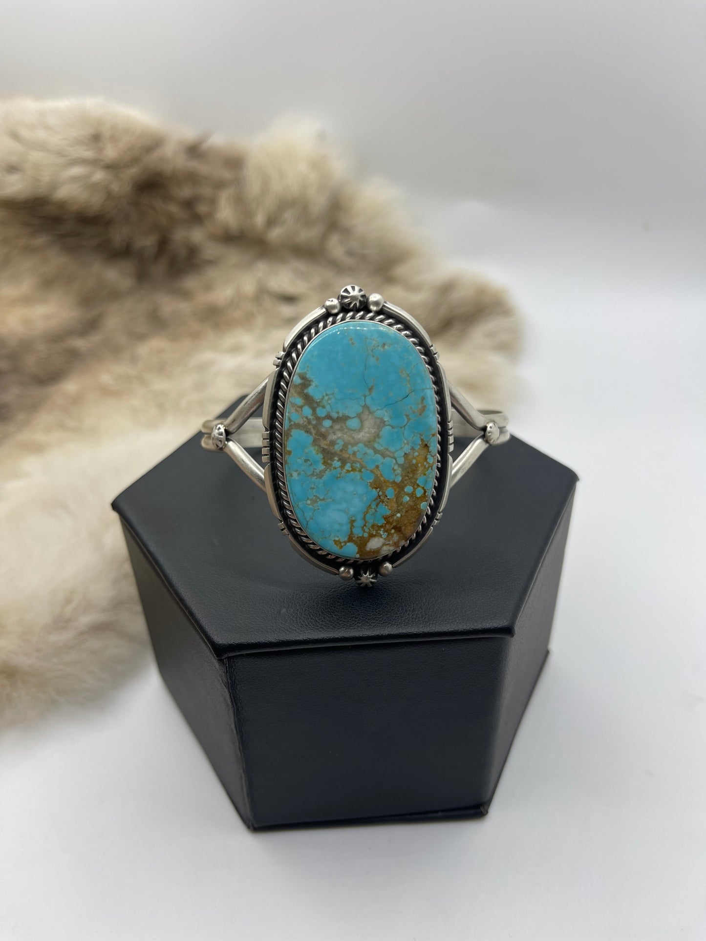 5.5”-7.25” #8 Turquoise Cuff by Eugene Belone, Navajo