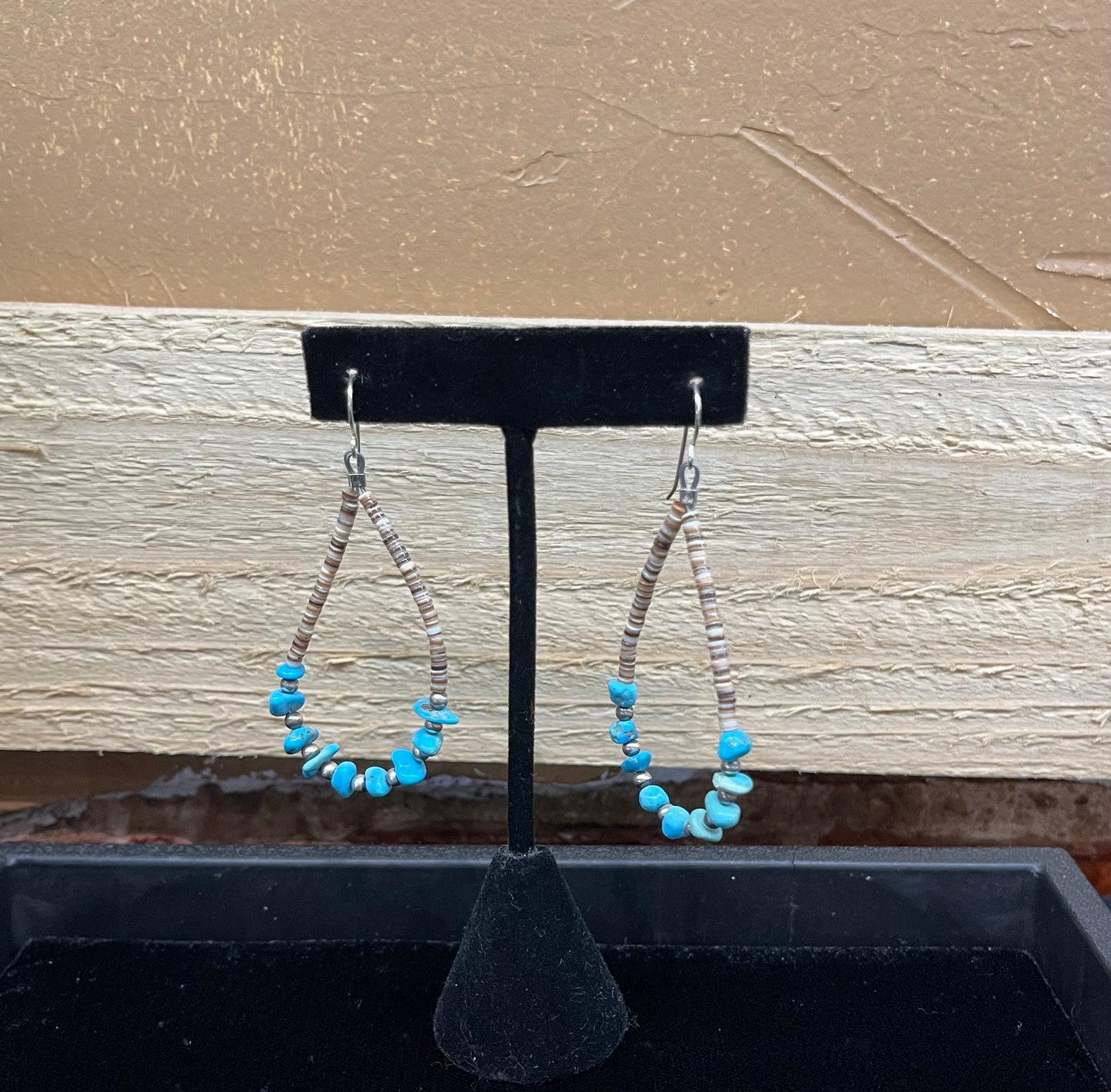 Melon Shell and Turquoise Tear Drop Hook Dangle Earrings