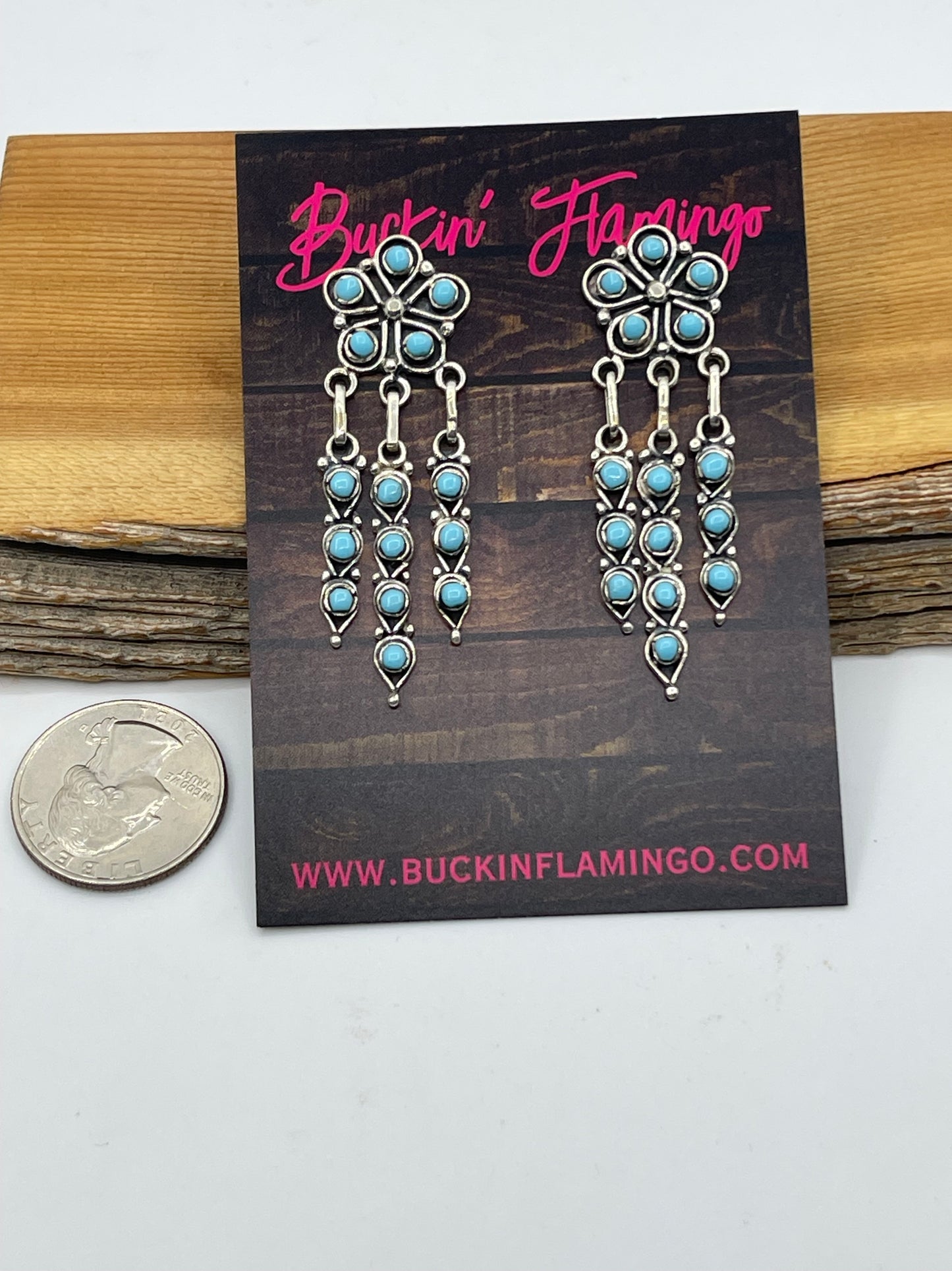 Zuni Turquoise Flower Chandelier Post Dangle Earrings