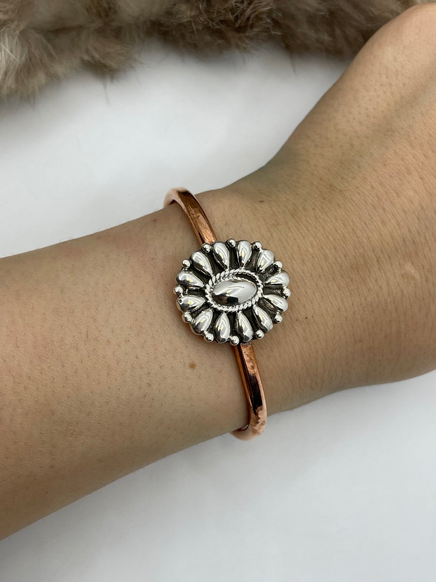 5.25”-7” Copper Band with Silver Cluster by Charlene Yazzie, Navajo