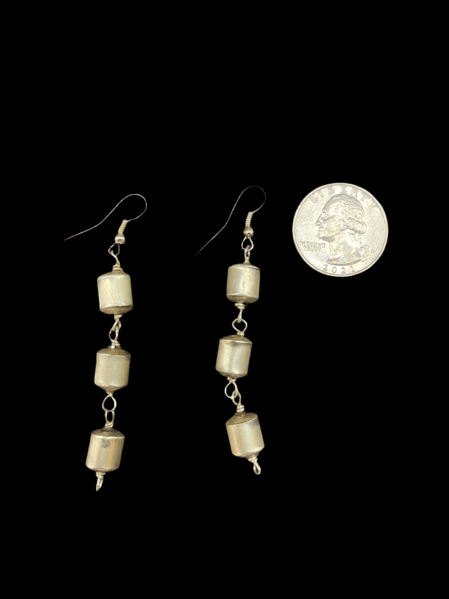 Sterling Silver Barrel Bead Dangle Earrings