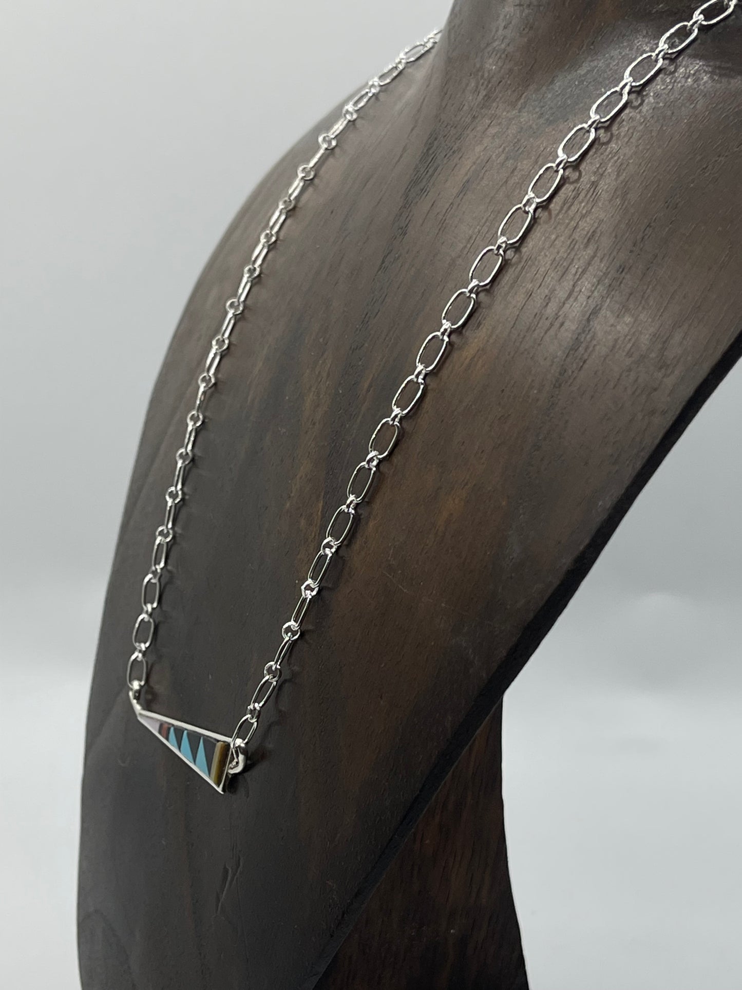 18" Inlay Triangle Necklace by Tammy Qualo, Zuni