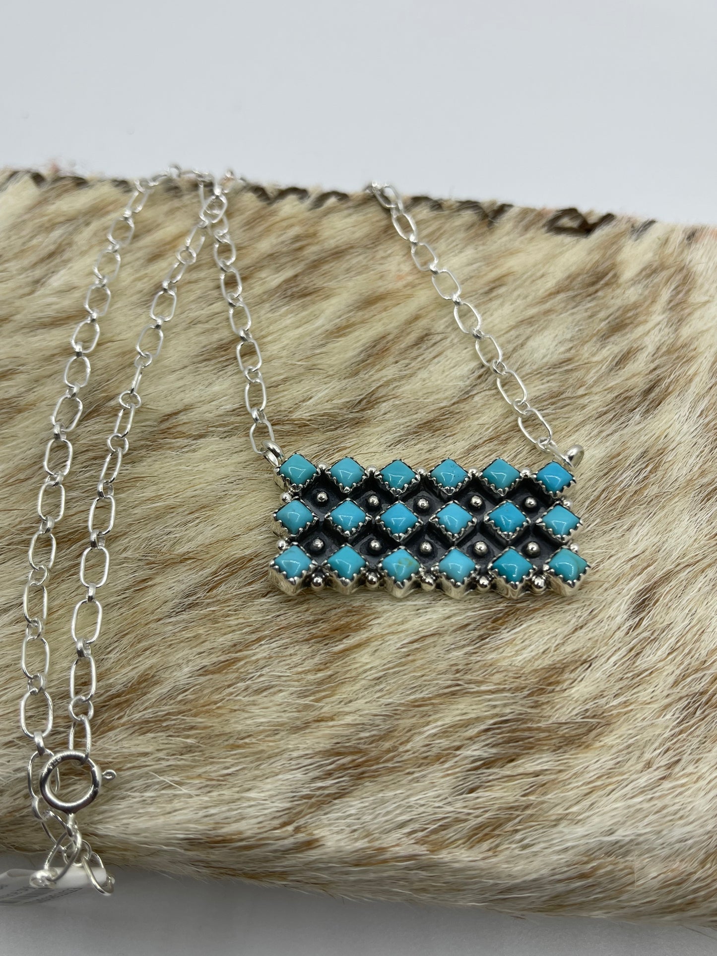 16" 18 Stone Turquoise Bar Necklace by Verley Betone, Navajo