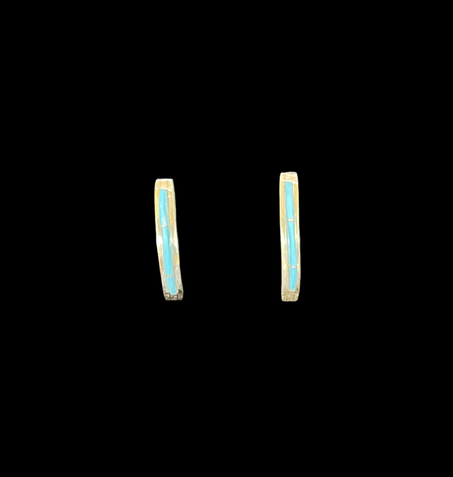 Sleeping Beauty Turquoise Quarter Hoop Earrings by Kent Lonjose, Zuni