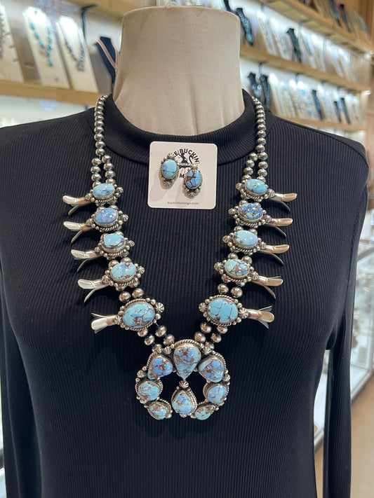 26" Golden Hills Squash Blossom with Earrings by Elouise Kee, Navajo