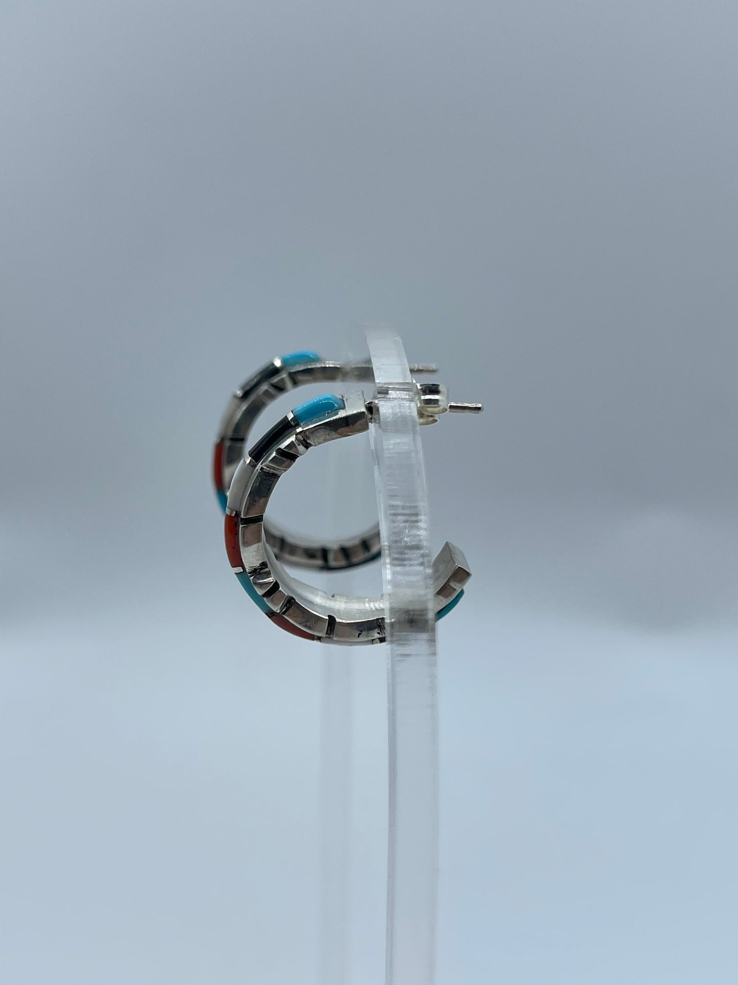 Multi Stone Post Hoop Earrings by Sheldon Lalio, Zuni
