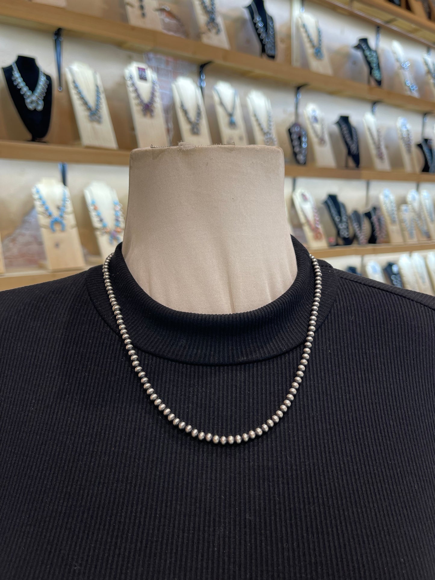 20” 4mm Navajo Style Pearls Strung by Louise Joe, Navajo