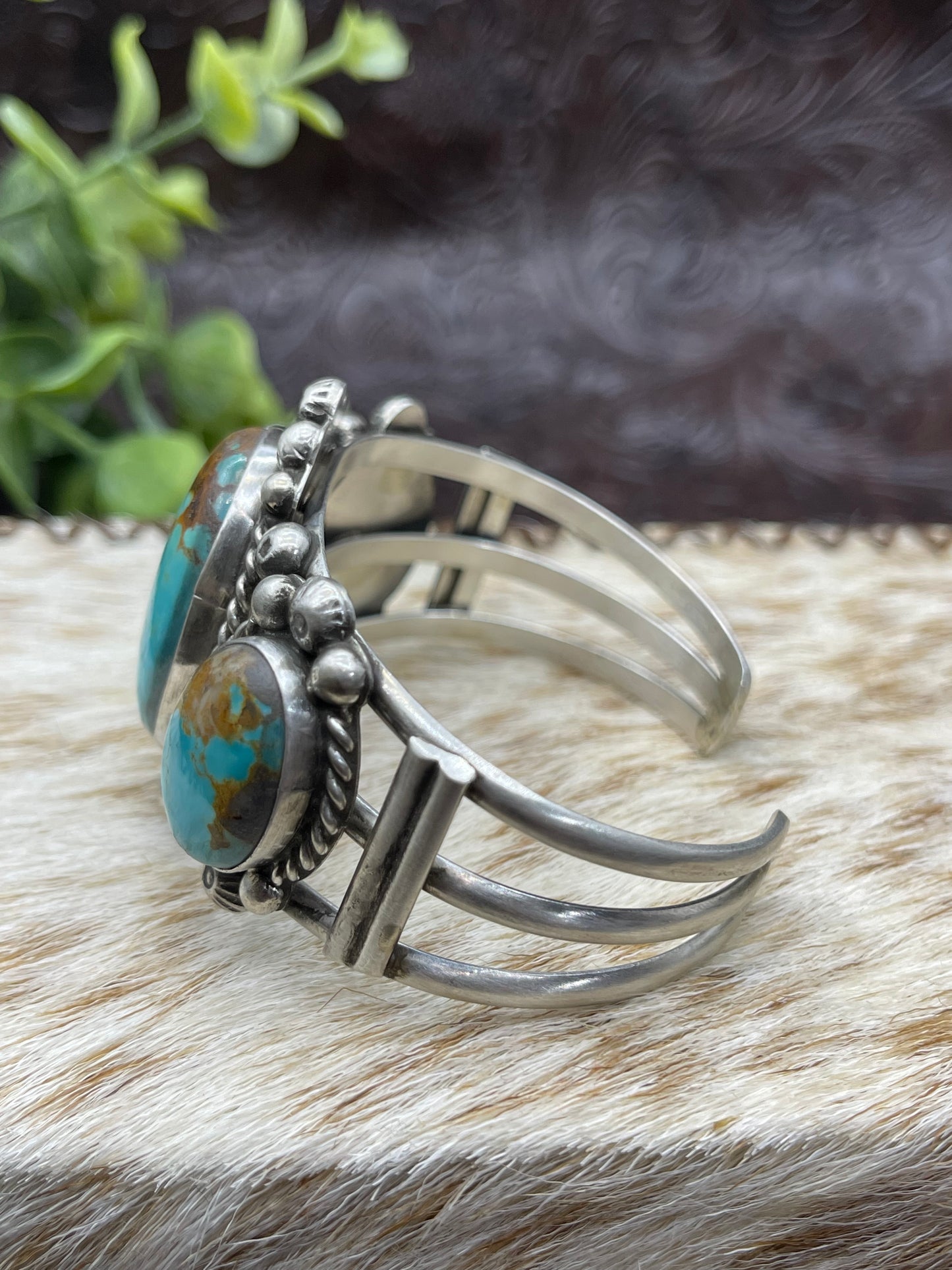 5.25"-7" 3 Stone Kingman Turquoise Cuff