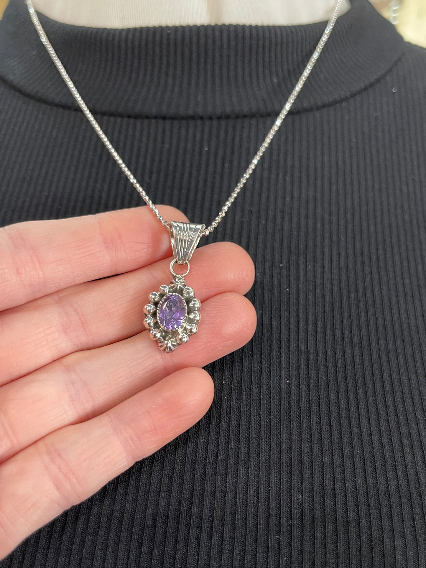 18"+3" Amethyst Necklace by Mike Smith, Navajo