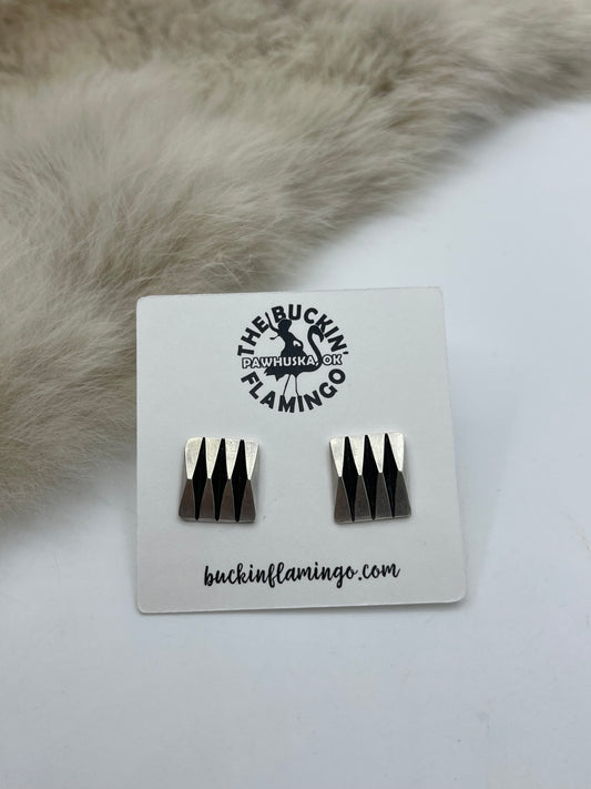 Square Silver Post at Top Earrings by L. Tahe, Navajo