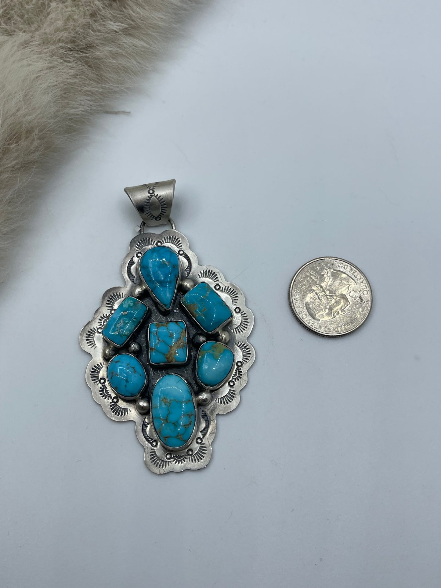High Grade Kingman Turquoise Cluster Pendant by Lyle Piaso, Navajo