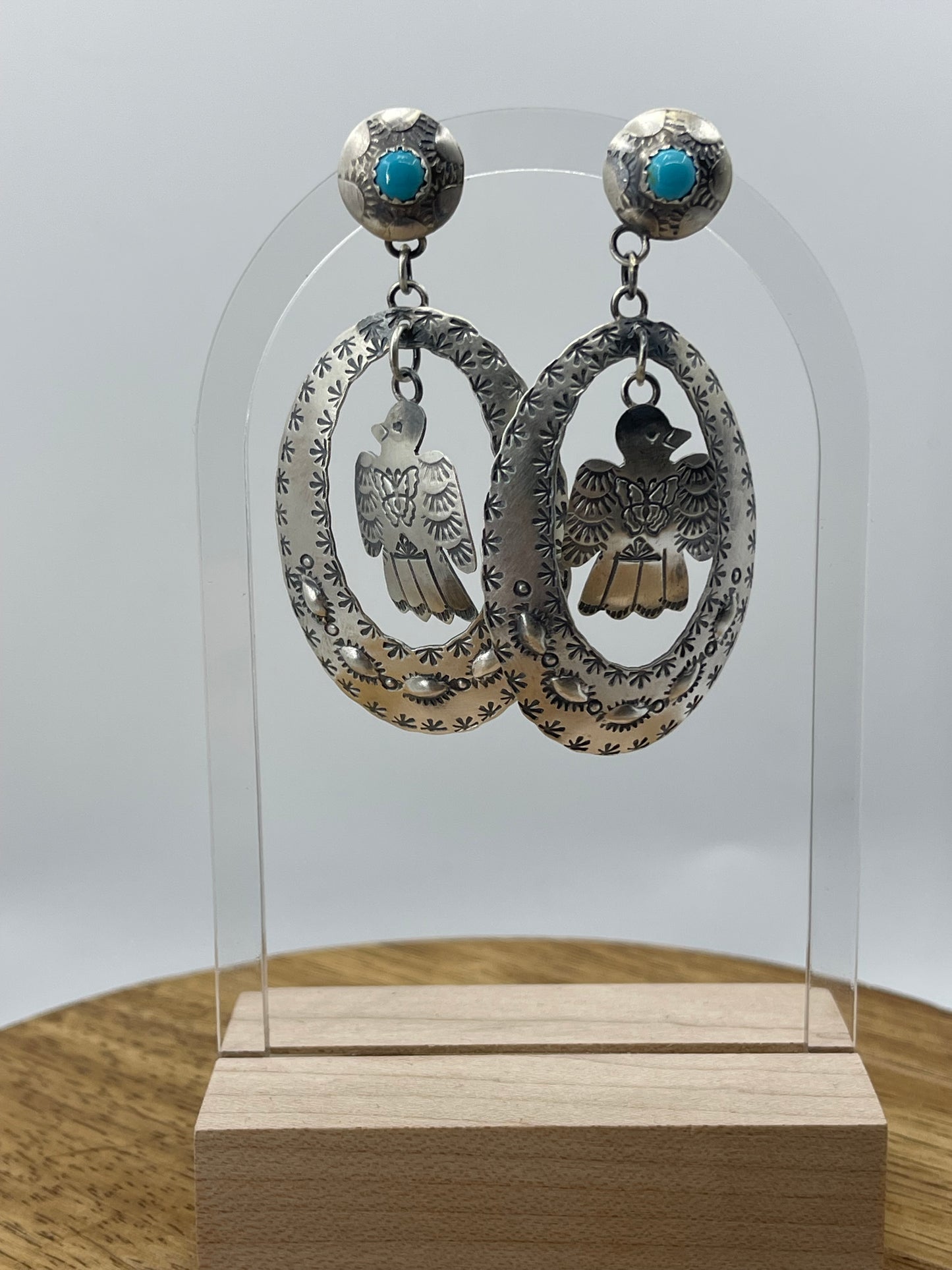 LOT 44 7/5 Thunderbird Dangle Style Post with Turquoise by Tim Yazzie, Navajo