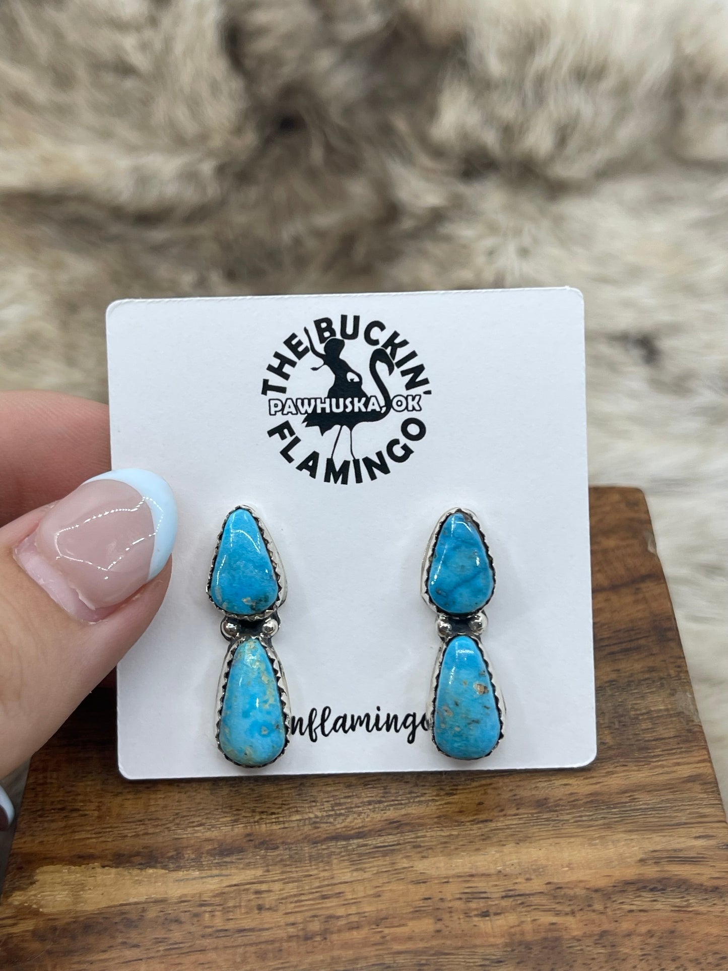 2 Stone Turquoise Earrings by  "N.W.", Navajo