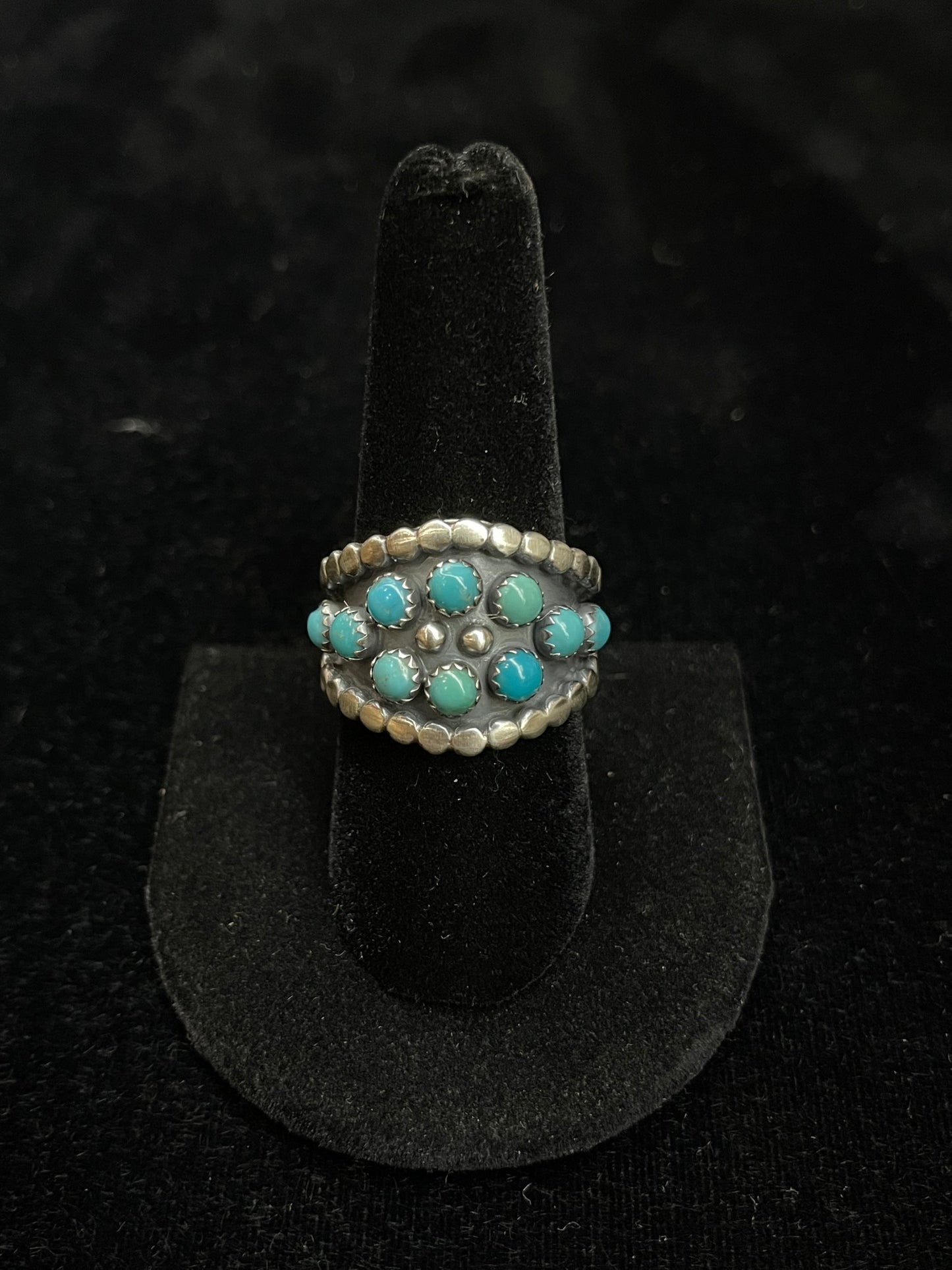 Ten Stone Turquoise Ring by Jeanette Saunders, Navajo