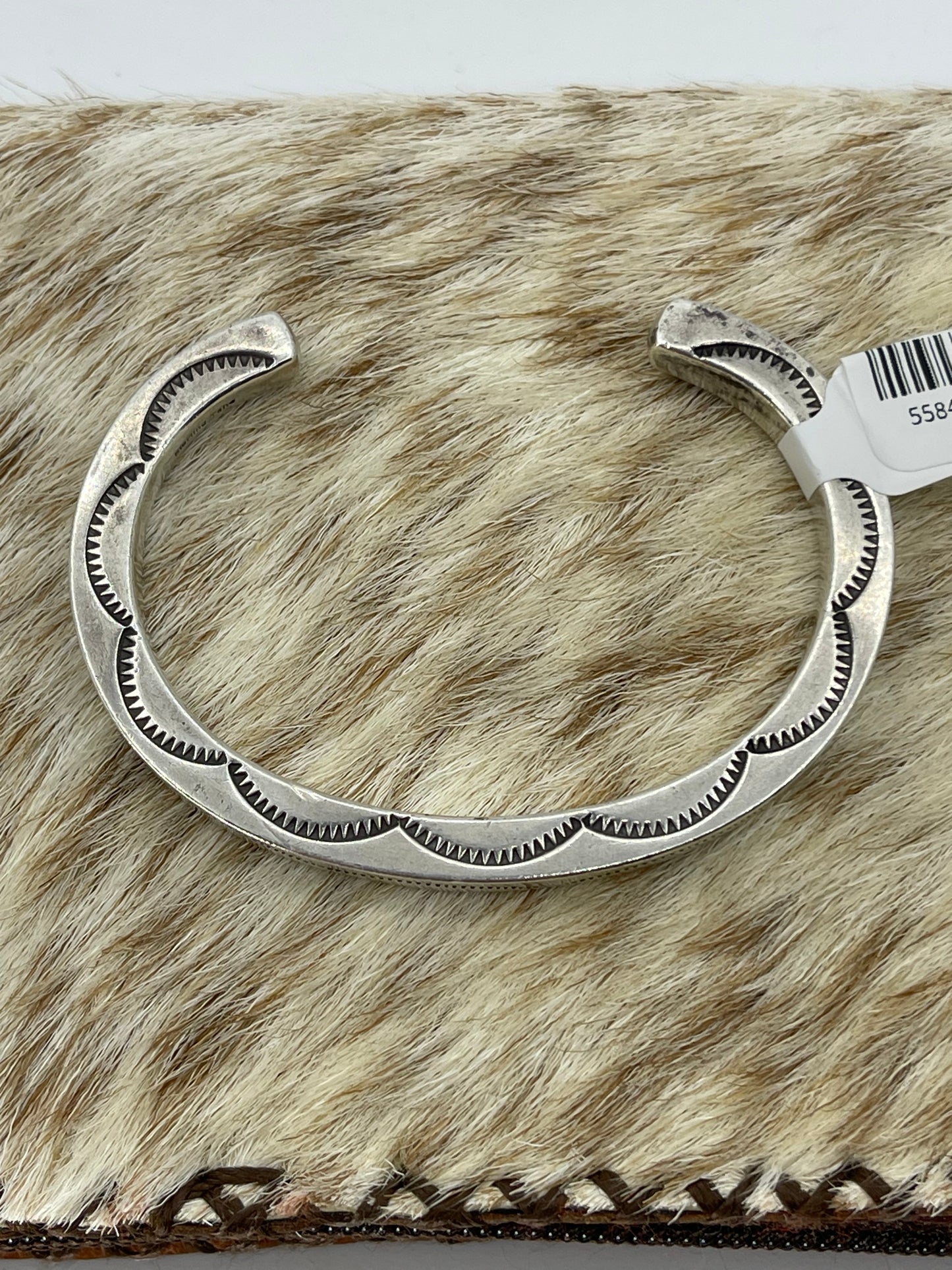 6 1/2" Stamped Heavy Silver Square Wire Cuff by Tahe, Navajo