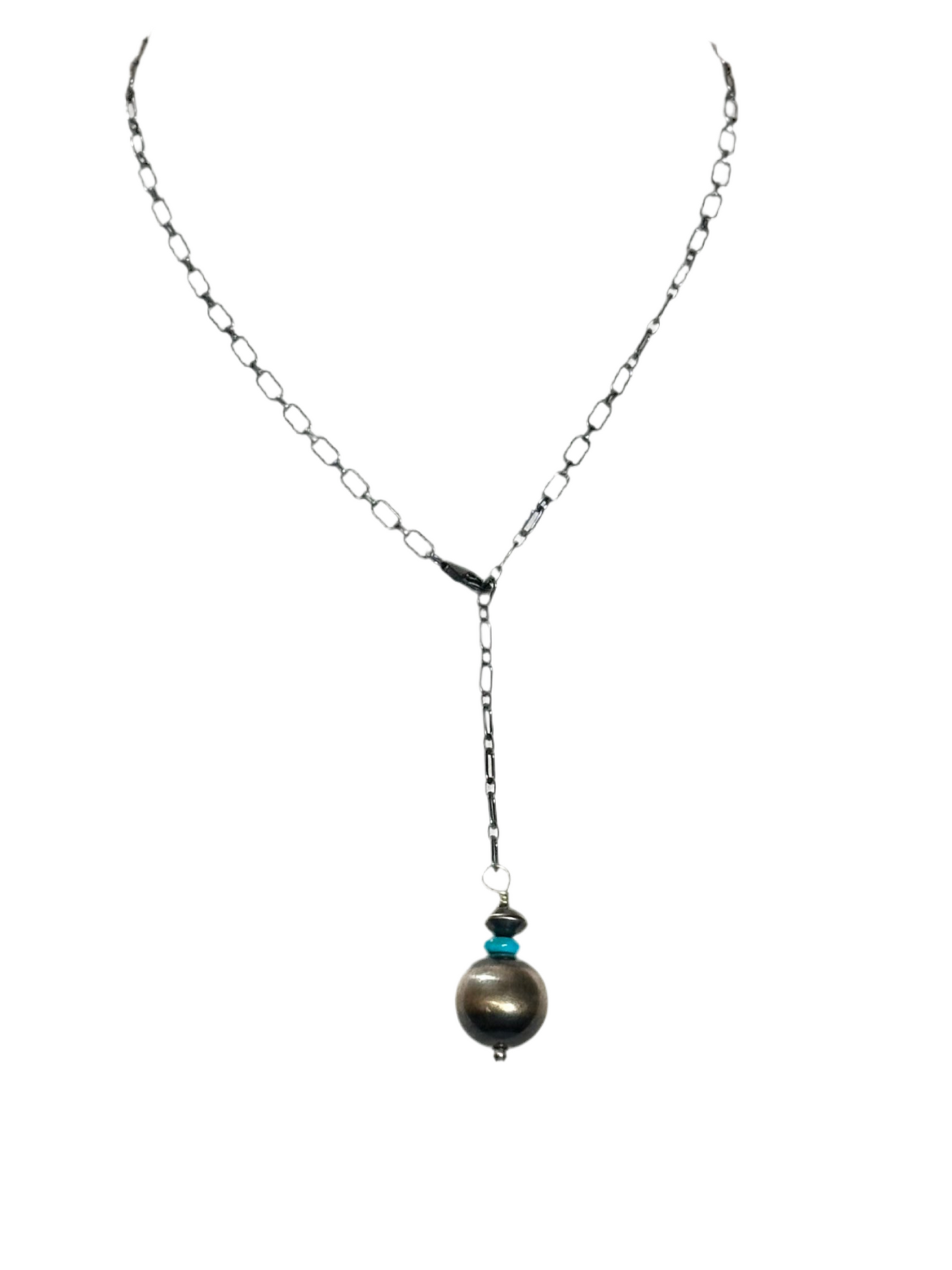 18" 16mm Navajo Pearl & Turquoise Adjustable Lariat Necklace