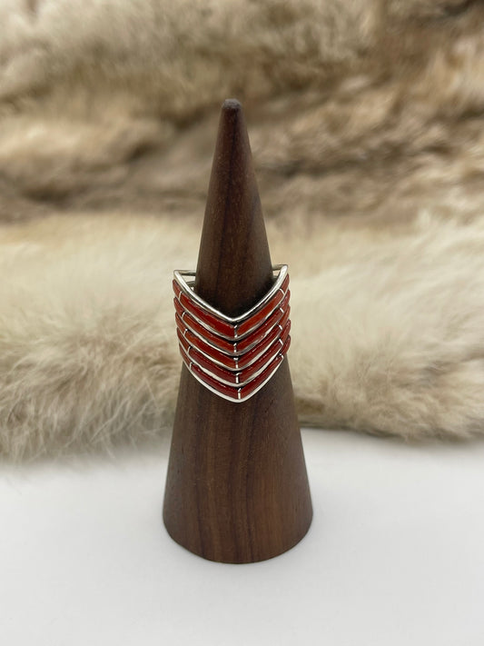 7.0 5 Row Chevron Cuff Red Coral by Andrew Enrico, Navajo