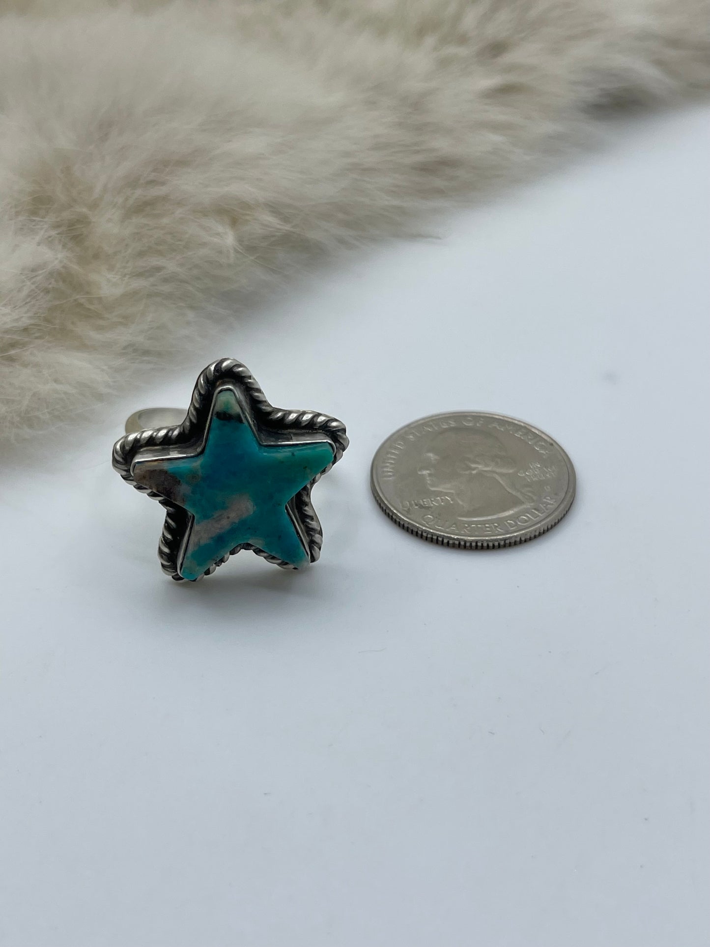 Adjustable Blue/Green Star Ring by Larson Chee, Navajo