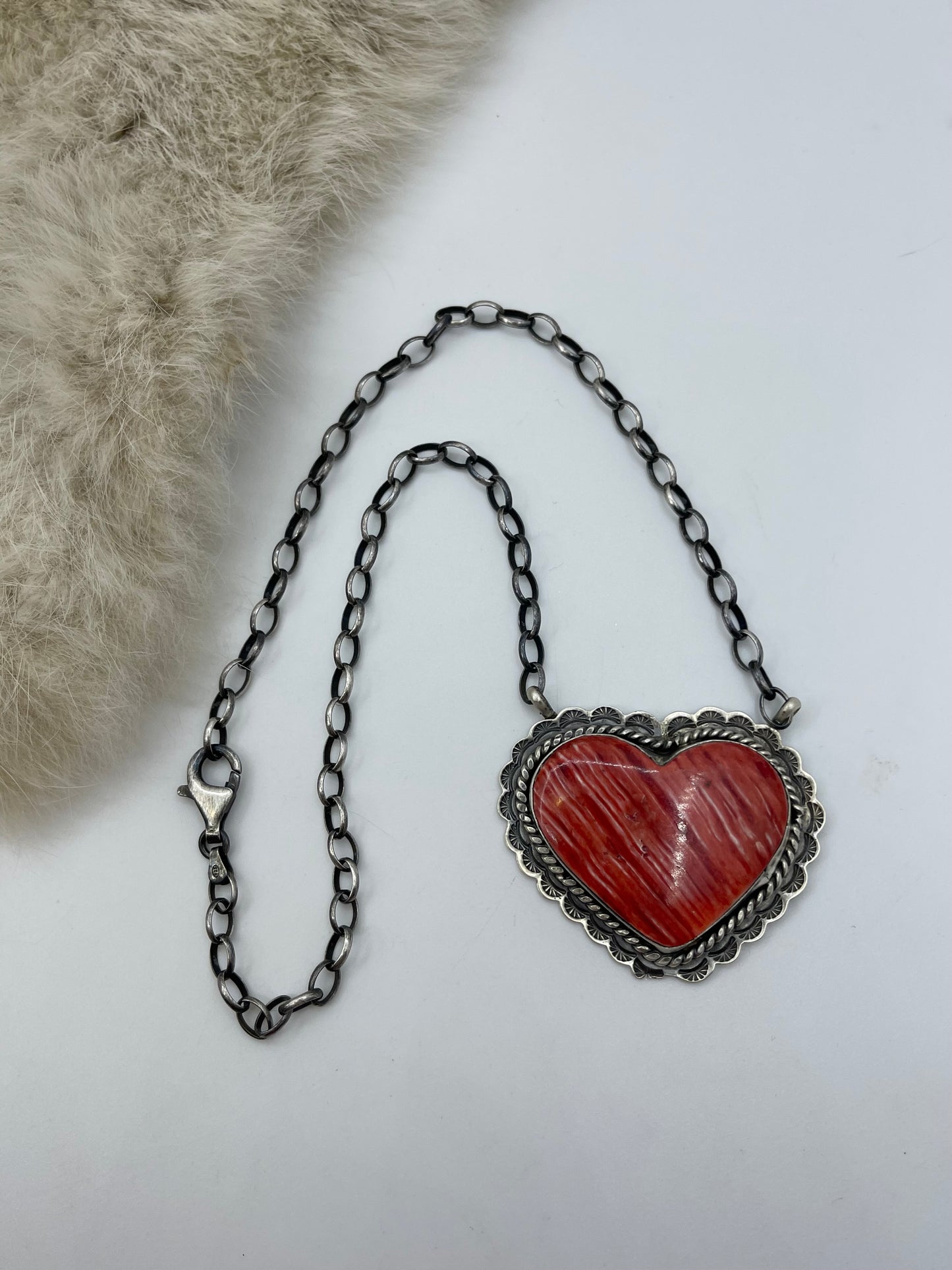17" #8 Red Spiny Oyster Necklace by Rick Enriquez, Navajo