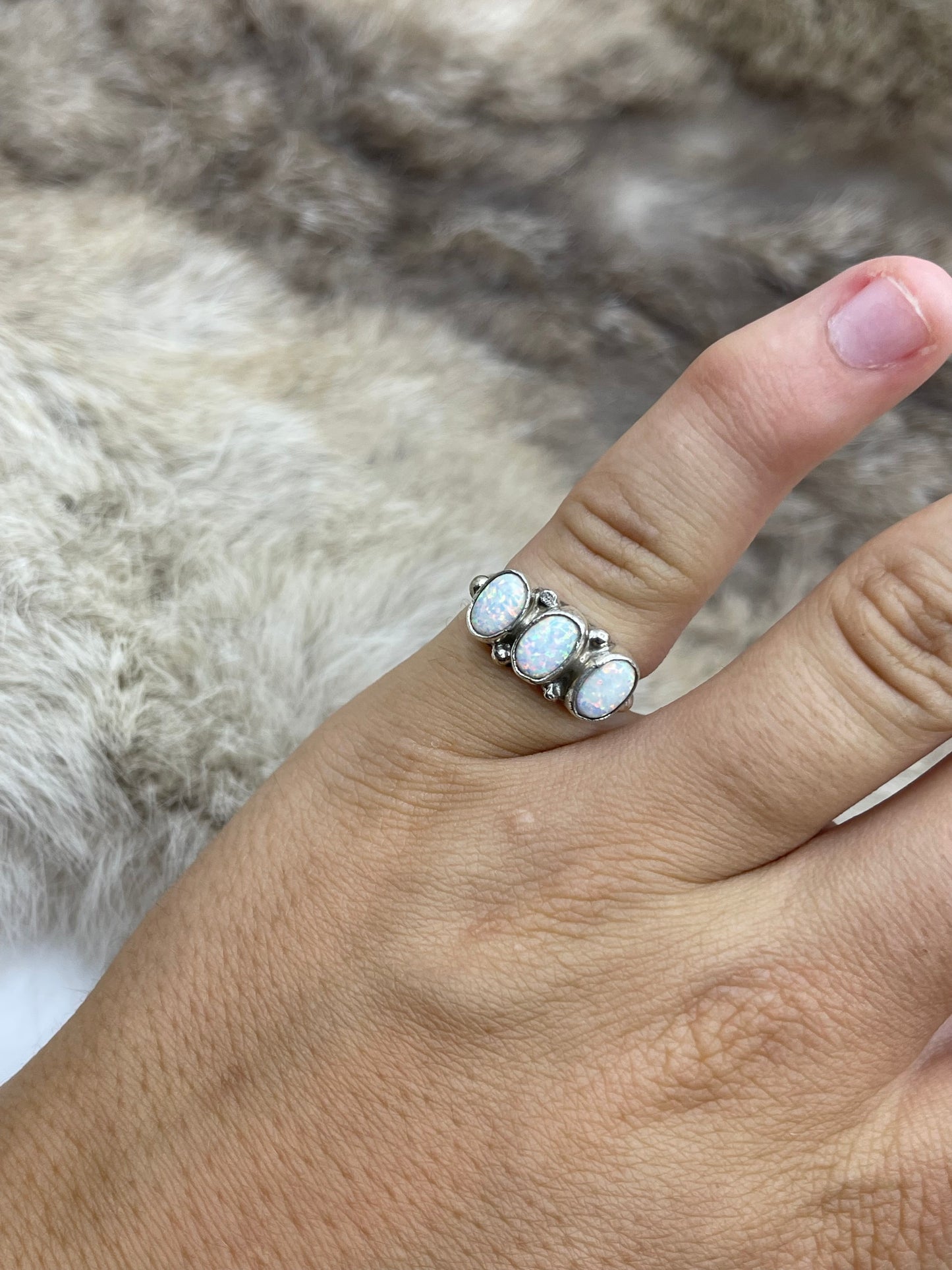 5.5 3 Stone Opal Ring by Harris Largo, Navajo