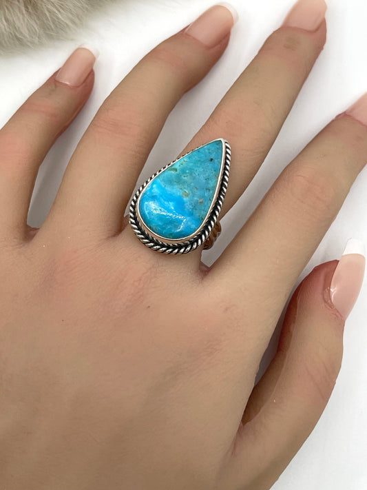 8.0 Teardrop Kingman Turquoise Ring
