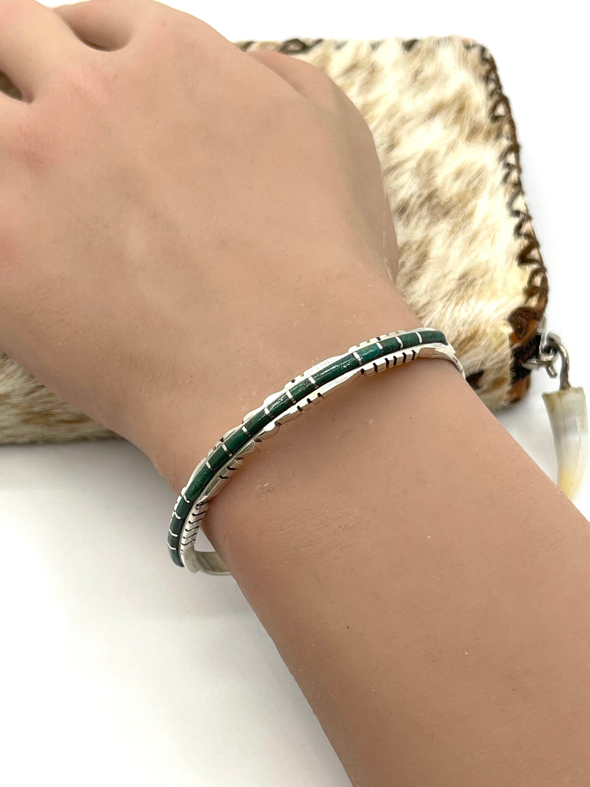6.5" Inlay Turquoise Cuff by Sheldon Lalio, Zuni